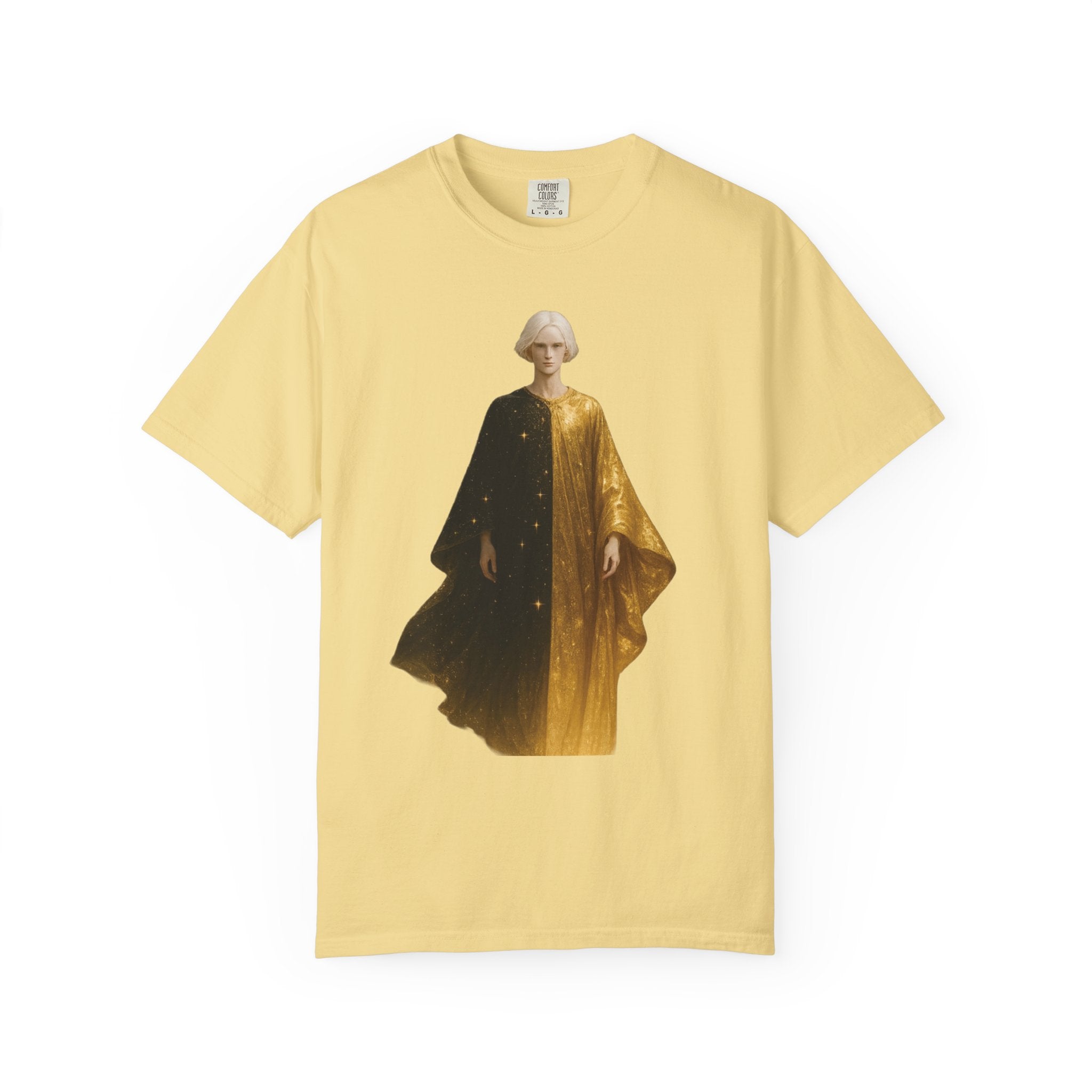 Power Runs Black PRB Twelfth Golden Cloak Figure T-Shirt | Surreal Angelic Portrait by Power Runs Black