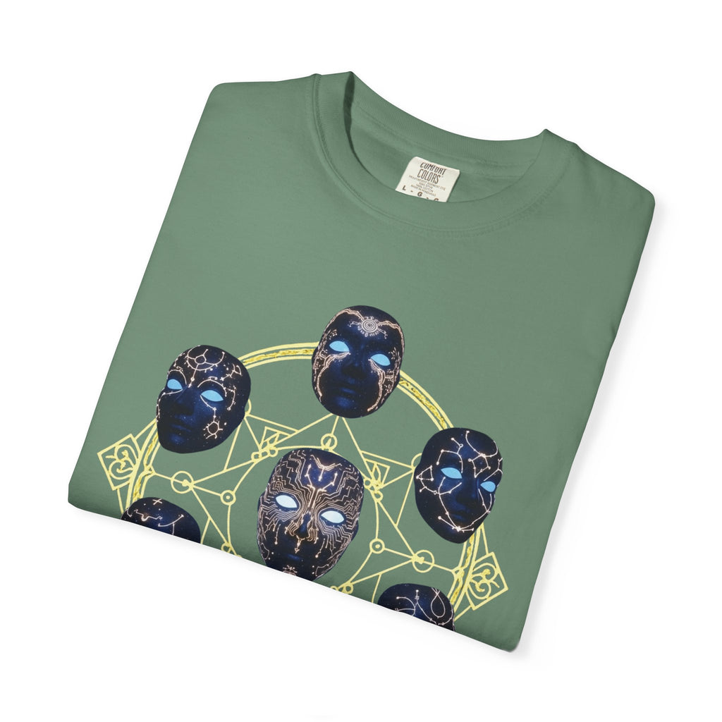 PRB Tribal Mask Circle Graphic Tee, Spiritual Afrocentric Art by Printify