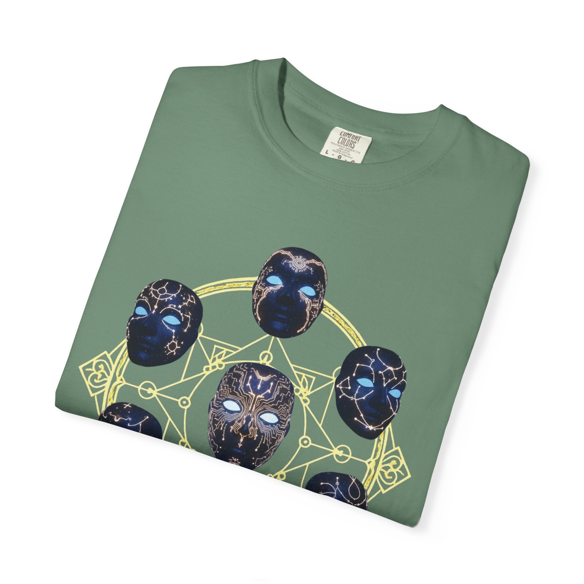 PRB Tribal Mask Circle Graphic Tee, Spiritual Afrocentric Art by Printify