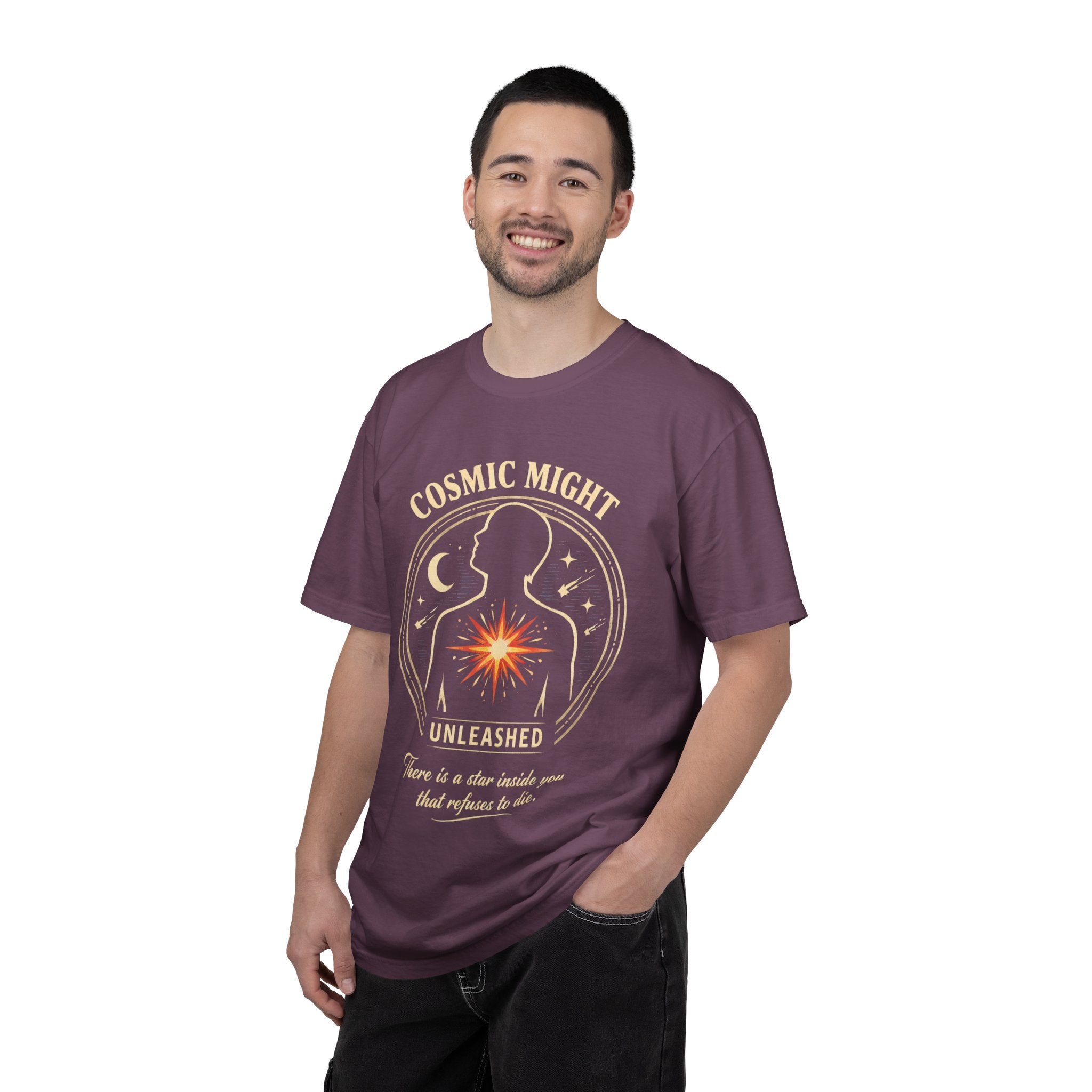 PRB Starforged Flex Cosmic Might T-Shirt — "Unleashed" Astral Heart Graphic Tee by Power Runs Black