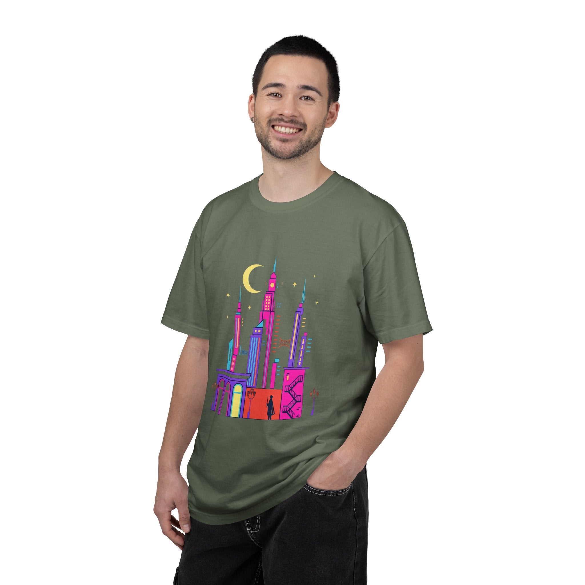 PRB Neon City Skyline T-shirt | Vibrant Urban Nightscape Tee by Power Runs Black