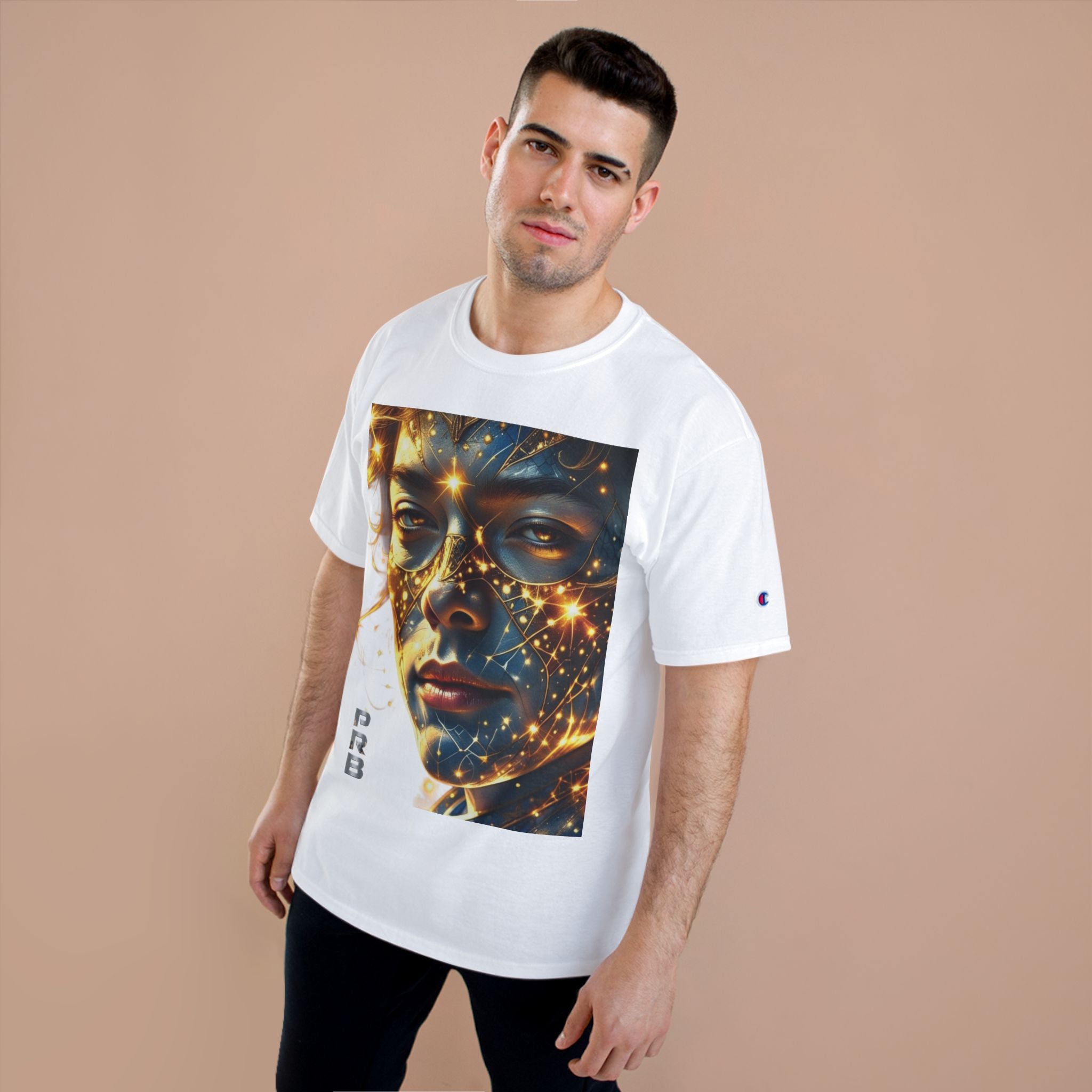 PRB Champion T-Shirt — Cosmic Face Art Tee (Radiant Star Portrait) by Power Runs Black