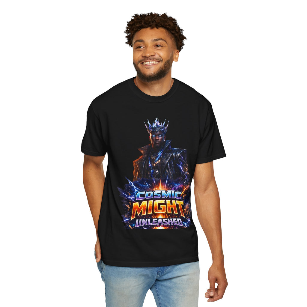 PRB Cosmic Might Unleashed T-shirt | Space Warrior Graphic Tee by Printify