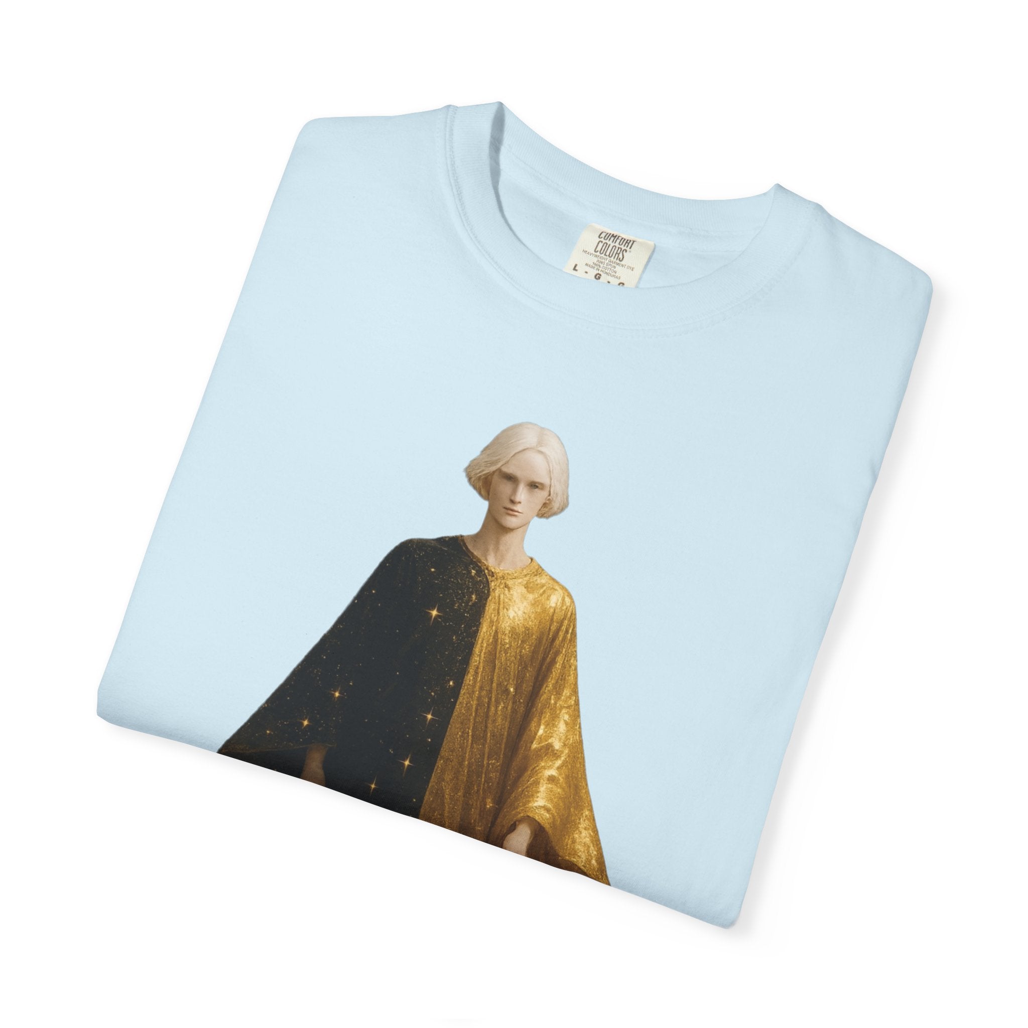 Power Runs Black PRB Twelfth Golden Cloak Figure T-Shirt | Surreal Angelic Portrait by Power Runs Black