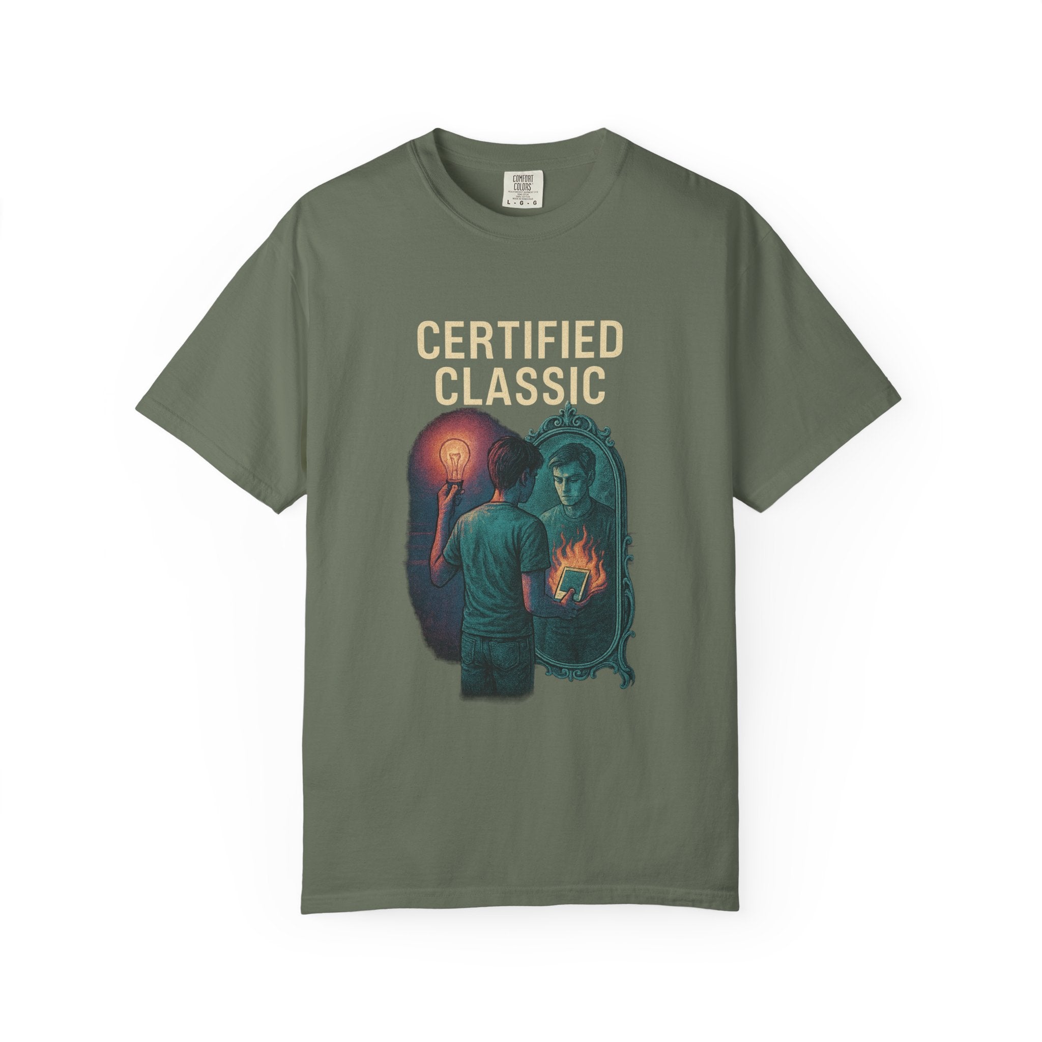 PRB Certified Classic Mirror Illustration T-shirt | Retro Mystic Artwork by Power Runs Black