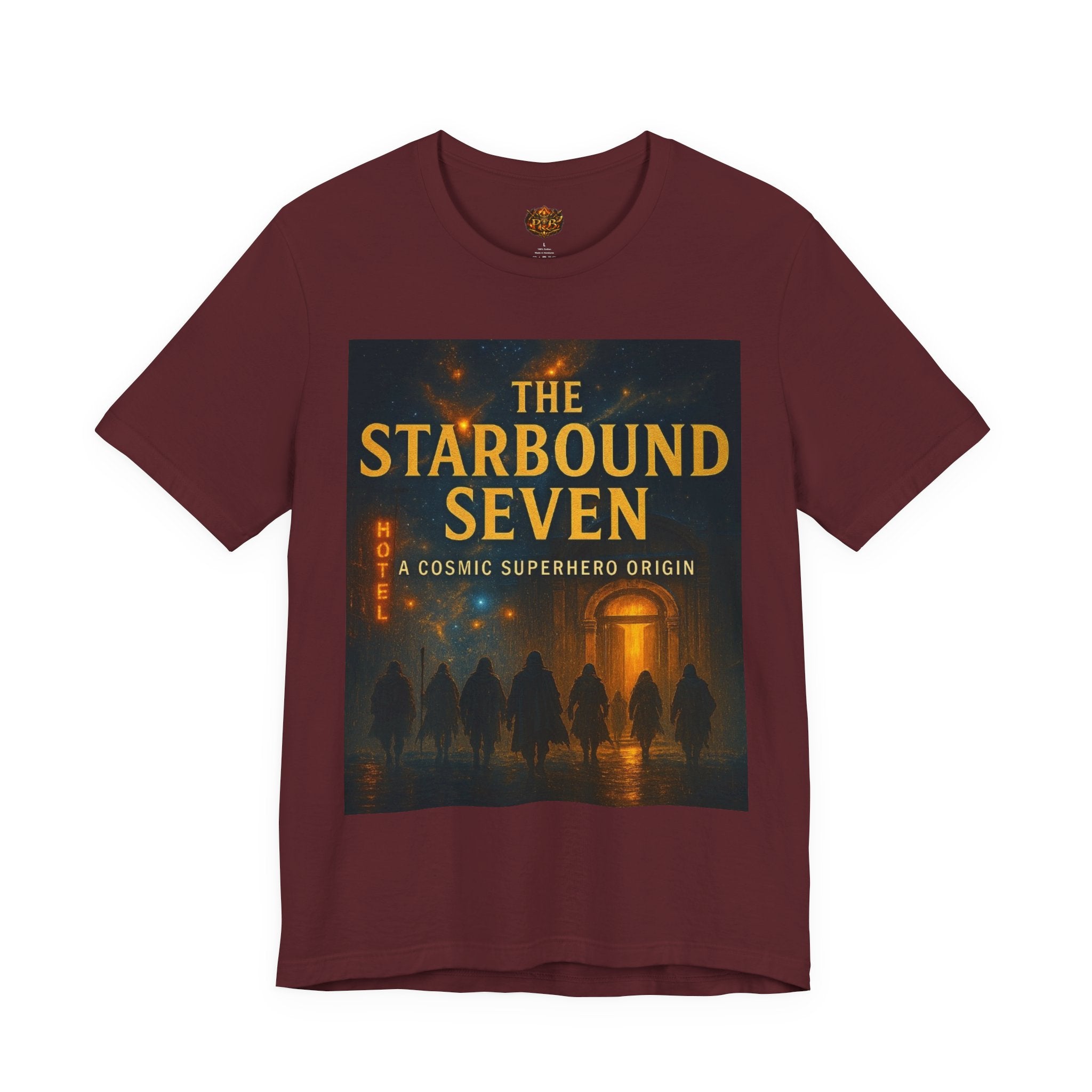 Power Runs Black PRB The Starbound Seven Tee – Retro Cosmic Superhero Poster Shirt by Power Runs Black