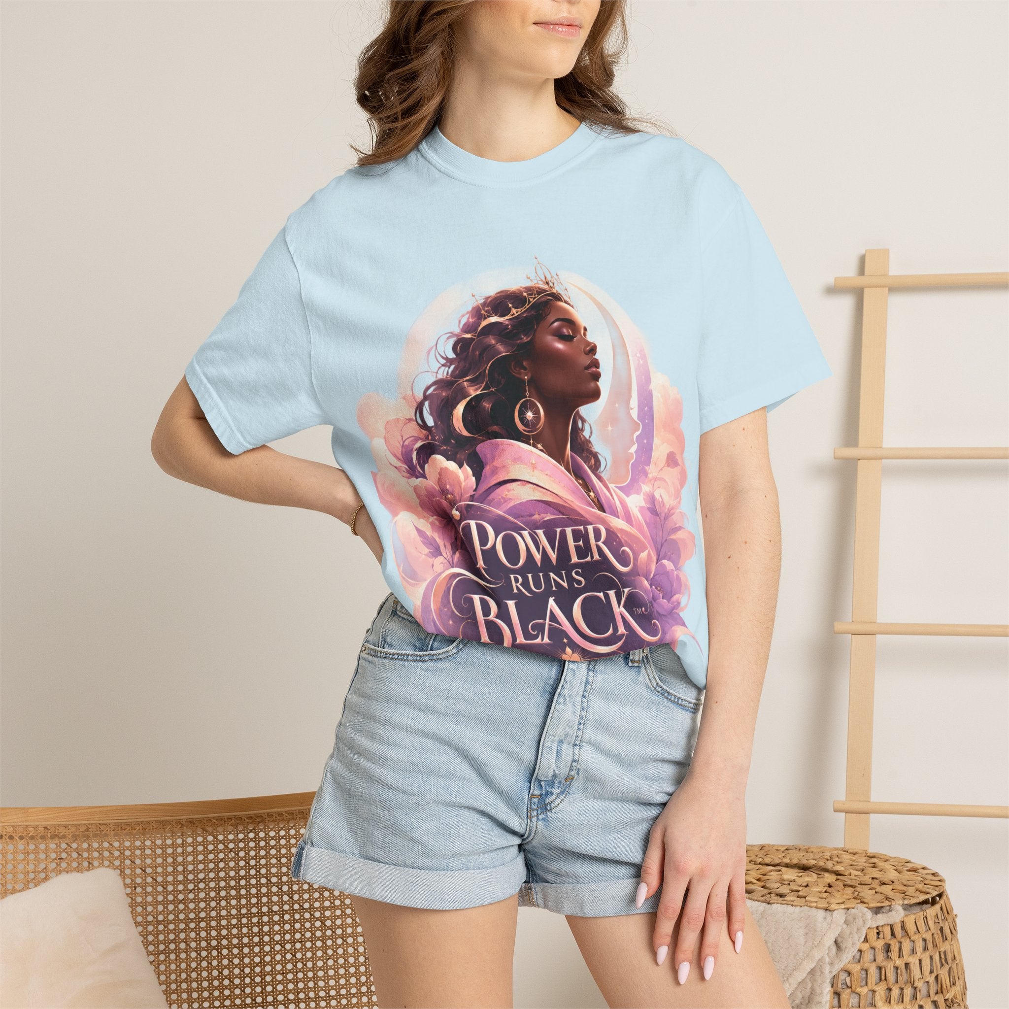 Power Runs Black graphic tee | Black woman portrait, Afro empowerment shirt by Power Runs Black