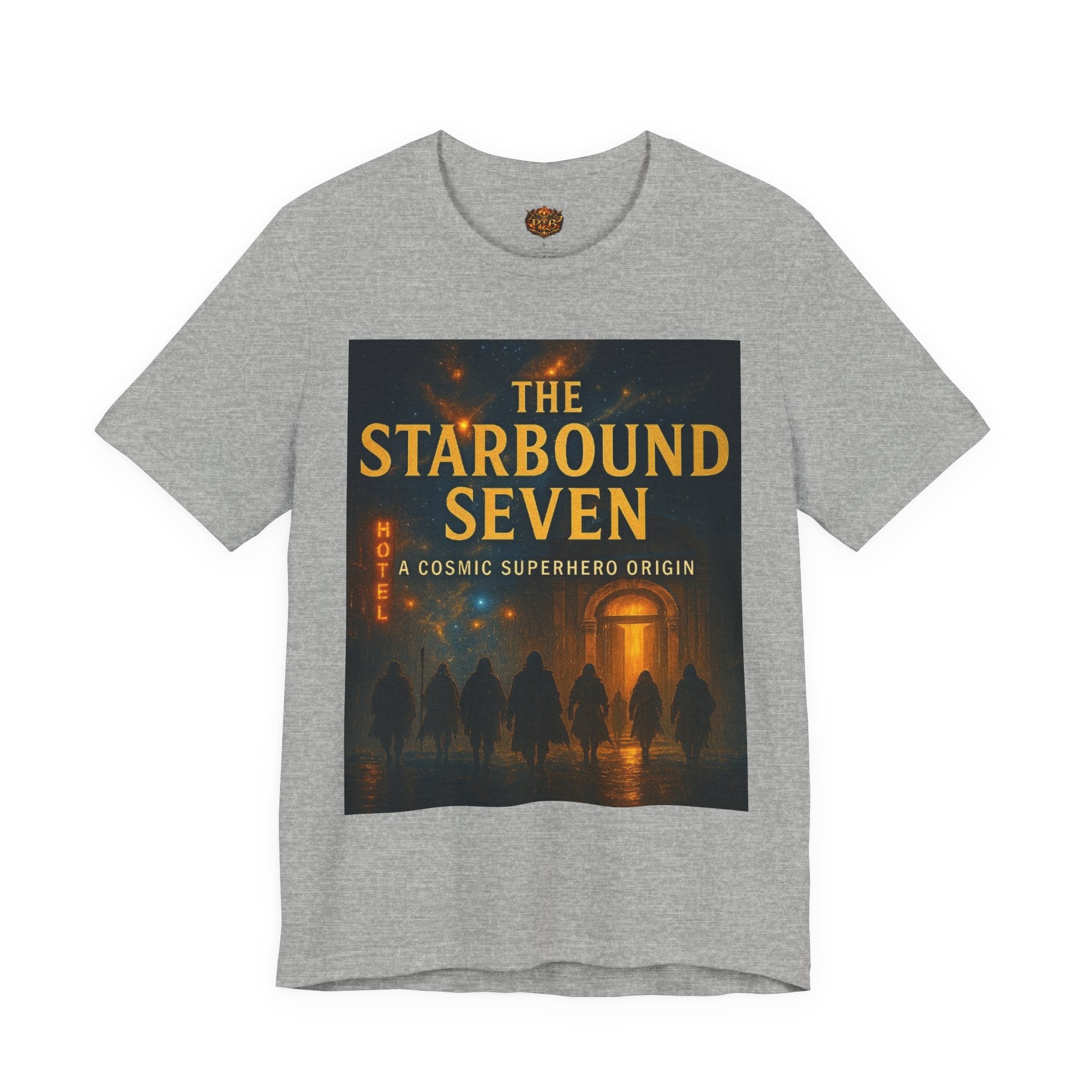 Power Runs Black PRB The Starbound Seven Tee – Retro Cosmic Superhero Poster Shirt by Power Runs Black