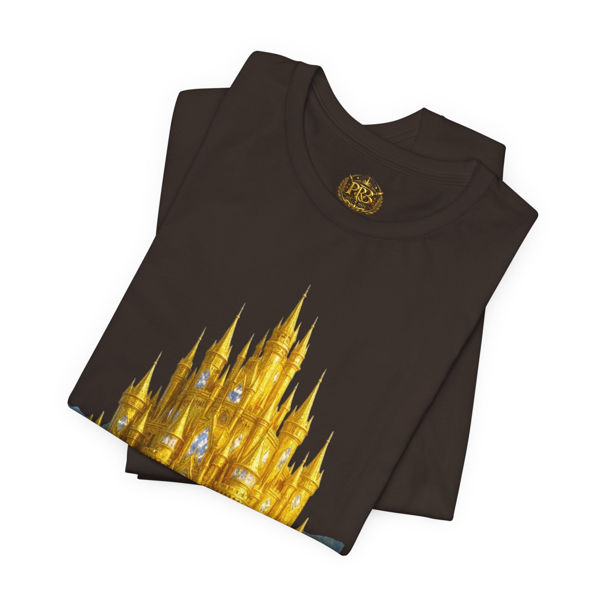 PRB Golden Fantasy Castle Tee | Magical Kingdom Illustration, Fairytale Scene by Power Runs Black