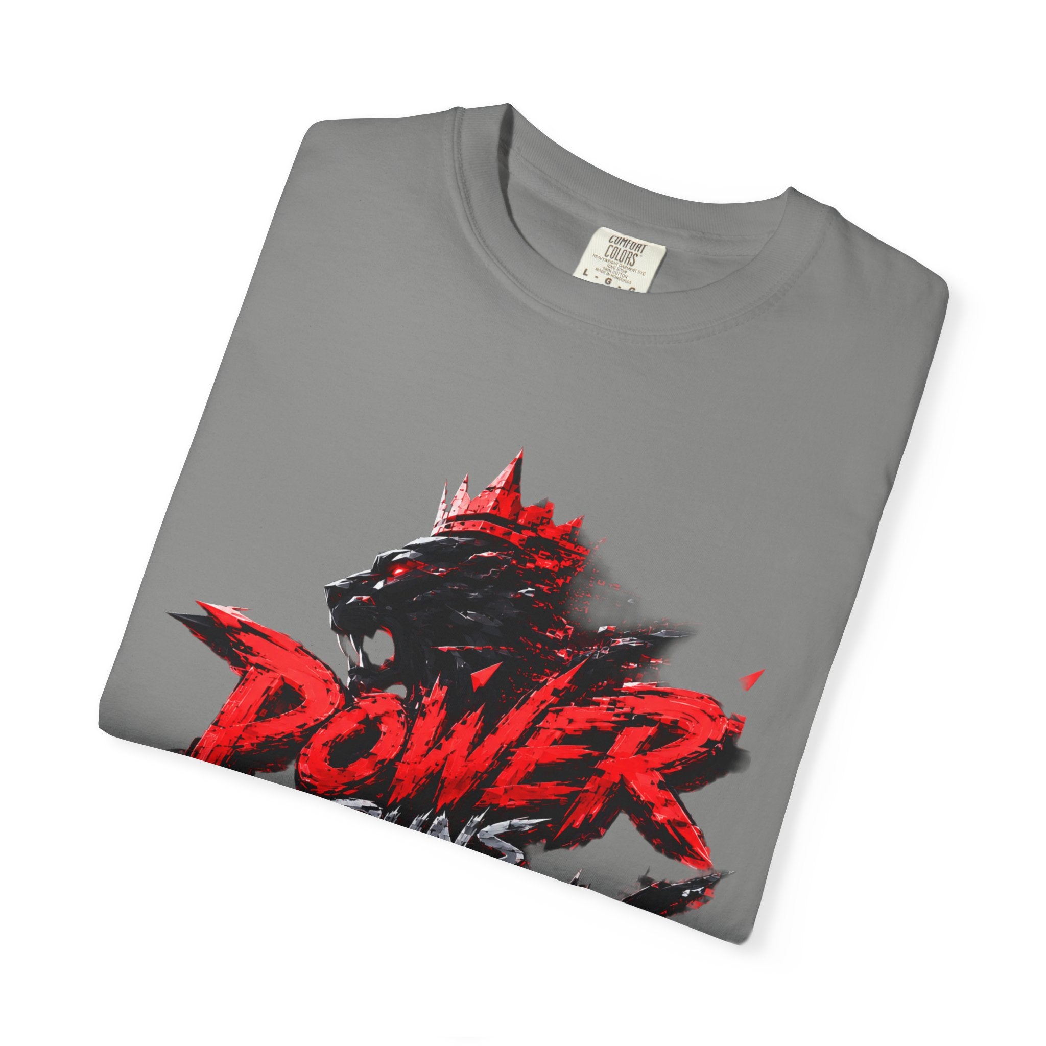 Power Runs Black T-shirt | Wolf Silhouette, Red Black Graphic Tee by Power Runs Black