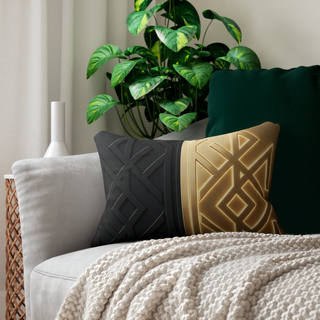 Power Runs Black PRB Lumbar Pillow — Black & Gold Geometric Embossed Design by Power Runs Black