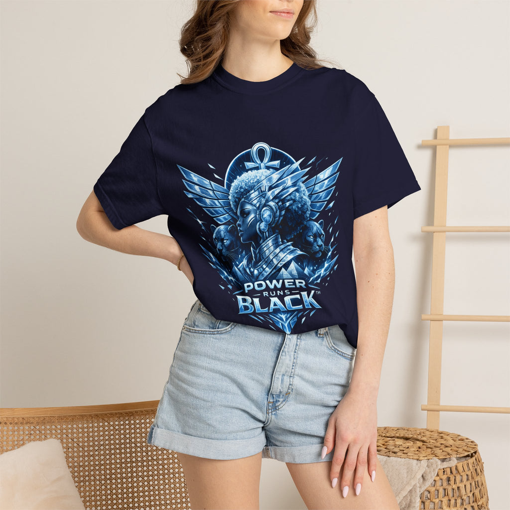 Power of Black Graphic T-Shirt — Egyptian Ankh Warrior Design by Power Runs Black
