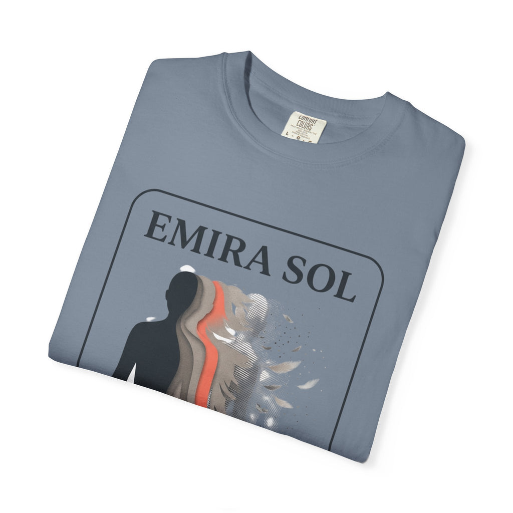 Power Runs Black PRB Emira Sol Graphic T-Shirt — Silhouette Art "Release Shadows" Tee by Printify