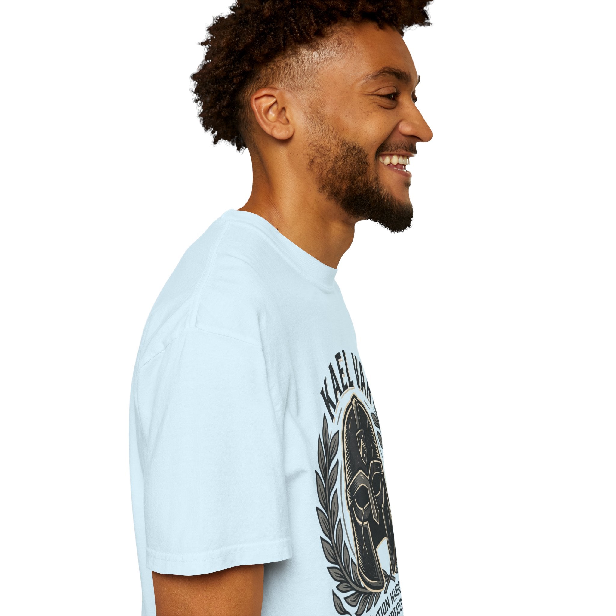 Power Runs Black PRB Kael Var Helmet Graphic T-Shirt — "Protection Hardens Form" Warrior Tee by Printify