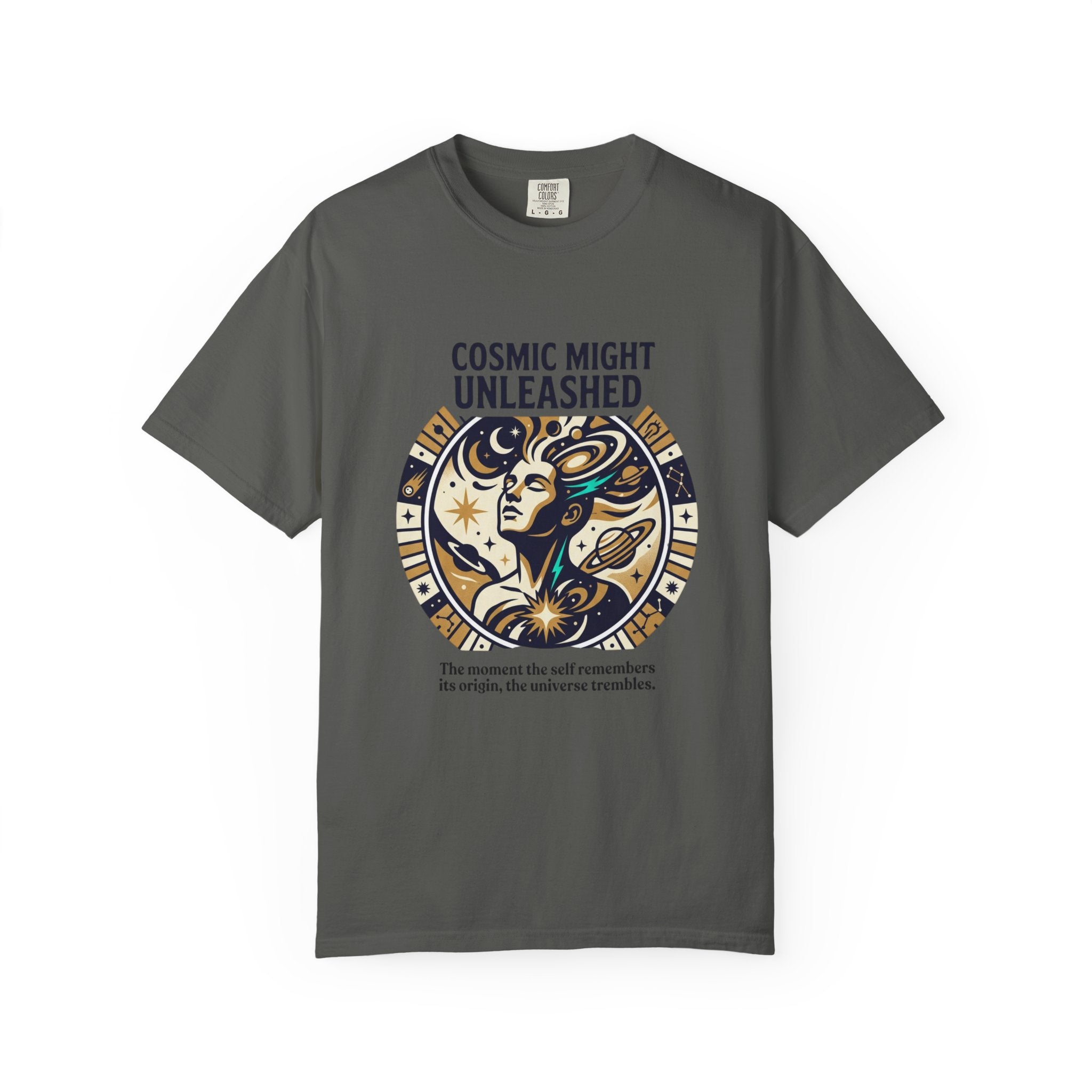 PRB Starforged Flex Cosmic Might Unleashed Graphic T-Shirt — Celestial Stag Astrology Tee by Power Runs Black