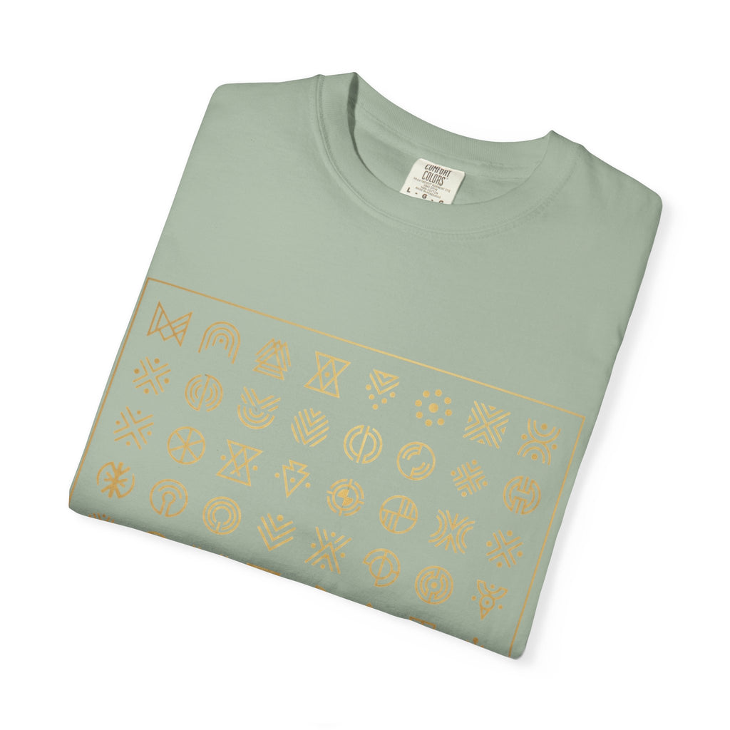 Power Runs Black PRB Symbol Grid T-Shirt — Minimal Gold Icon Graphic Tee by Printify