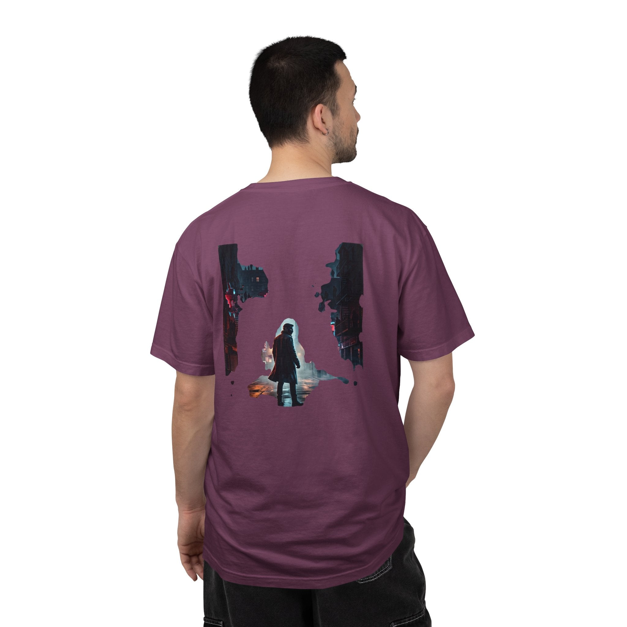 Syndication Loop Cyberpunk Portrait Tee — Tech-Noir Graphic T-Shirt | Power Runs Black by Printify
