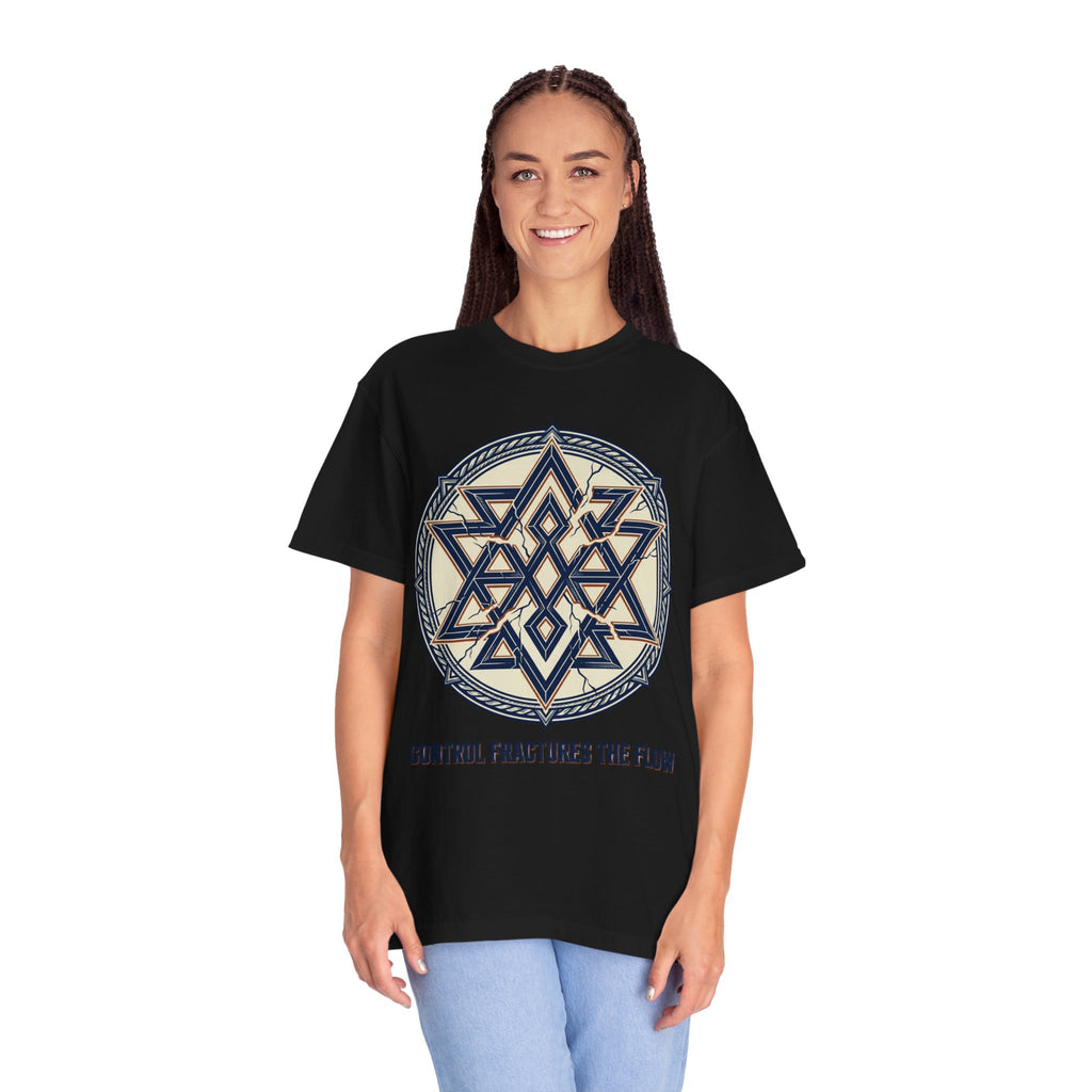 Power Runs Black PRB Geometric Star Mandala T-Shirt — "Control Fractures the Flow" Graphic Tee by Power Runs Black