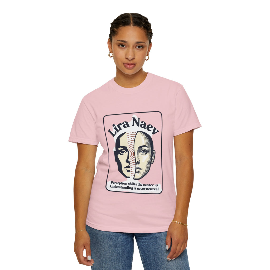 Power Runs Black PRB Lira Naev Split-Face Graphic T-Shirt — “Perception shifts the center” Statement Tee by Power Runs Black