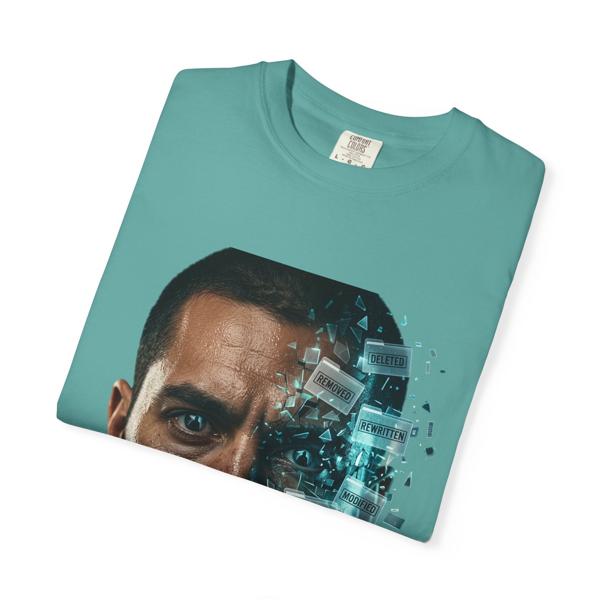 Syndication Loop Cyberpunk Portrait Tee — Tech-Noir Graphic T-Shirt | Power Runs Black by Printify