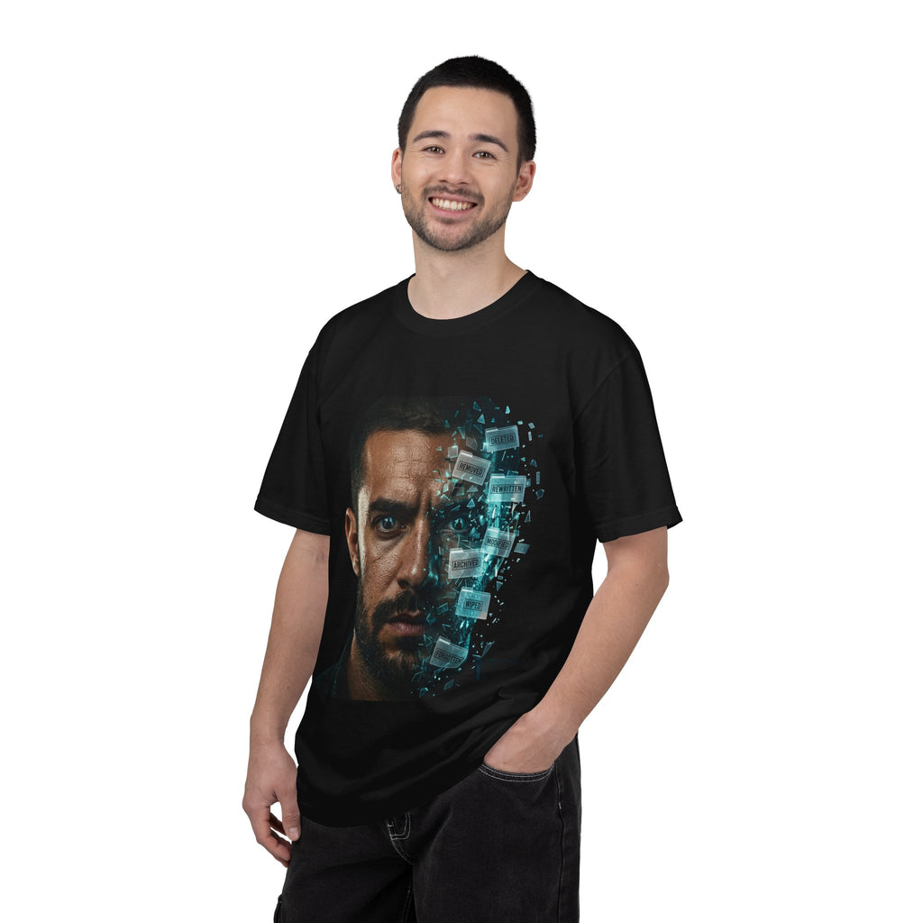 Syndication Loop Cyberpunk Portrait Tee — Tech-Noir Graphic T-Shirt | Power Runs Black by Printify