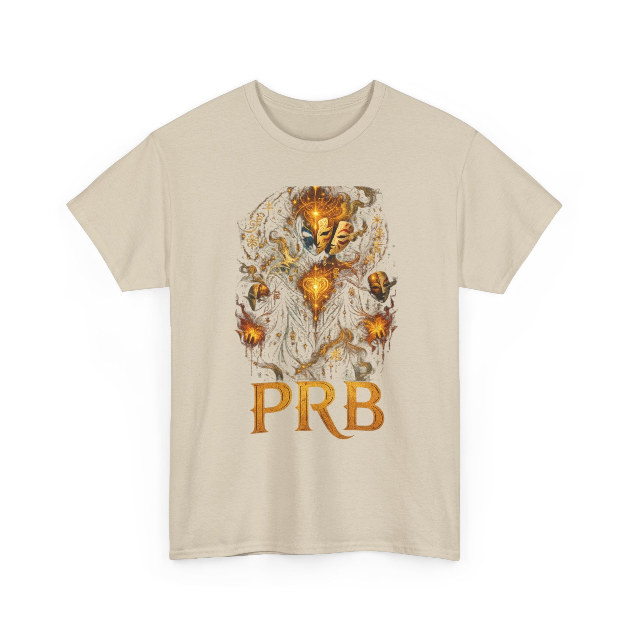 PRB Golden Mystic Mask Graphic Tee — Vintage Nature Illustration T-Shirt by Power Runs Black