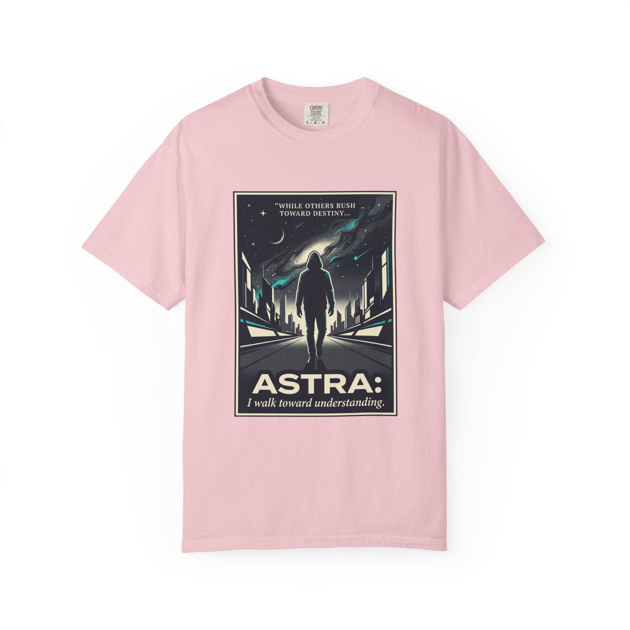 Power Runs Black Astra Sci‑Fi Graphic T-Shirt — "I walk toward understanding" Poster Design by Power Runs Black