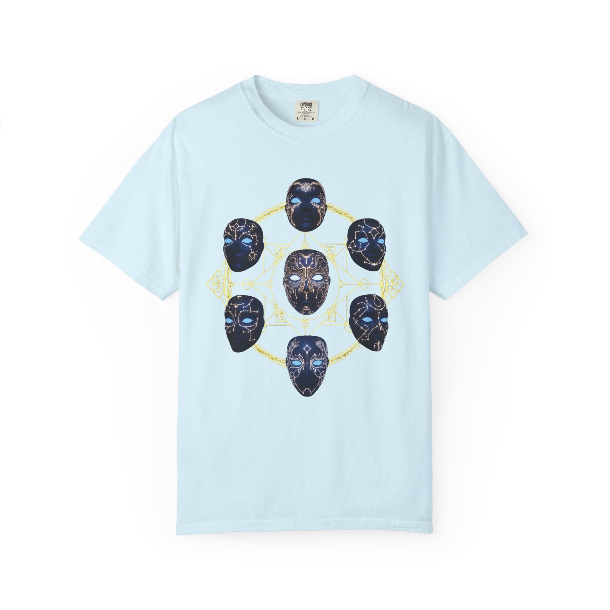 PRB Tribal Mask Circle Graphic Tee, Spiritual Afrocentric Art by Printify