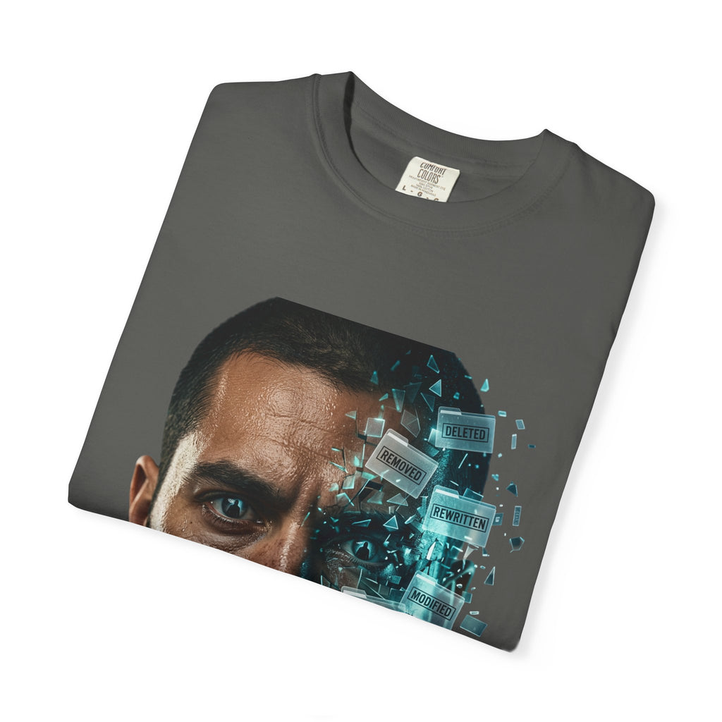 Syndication Loop Cyberpunk Portrait Tee — Tech-Noir Graphic T-Shirt | Power Runs Black by Printify