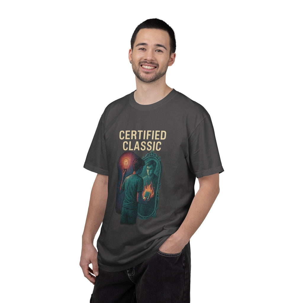 PRB Certified Classic Mirror Illustration T-shirt | Retro Mystic Artwork by Power Runs Black