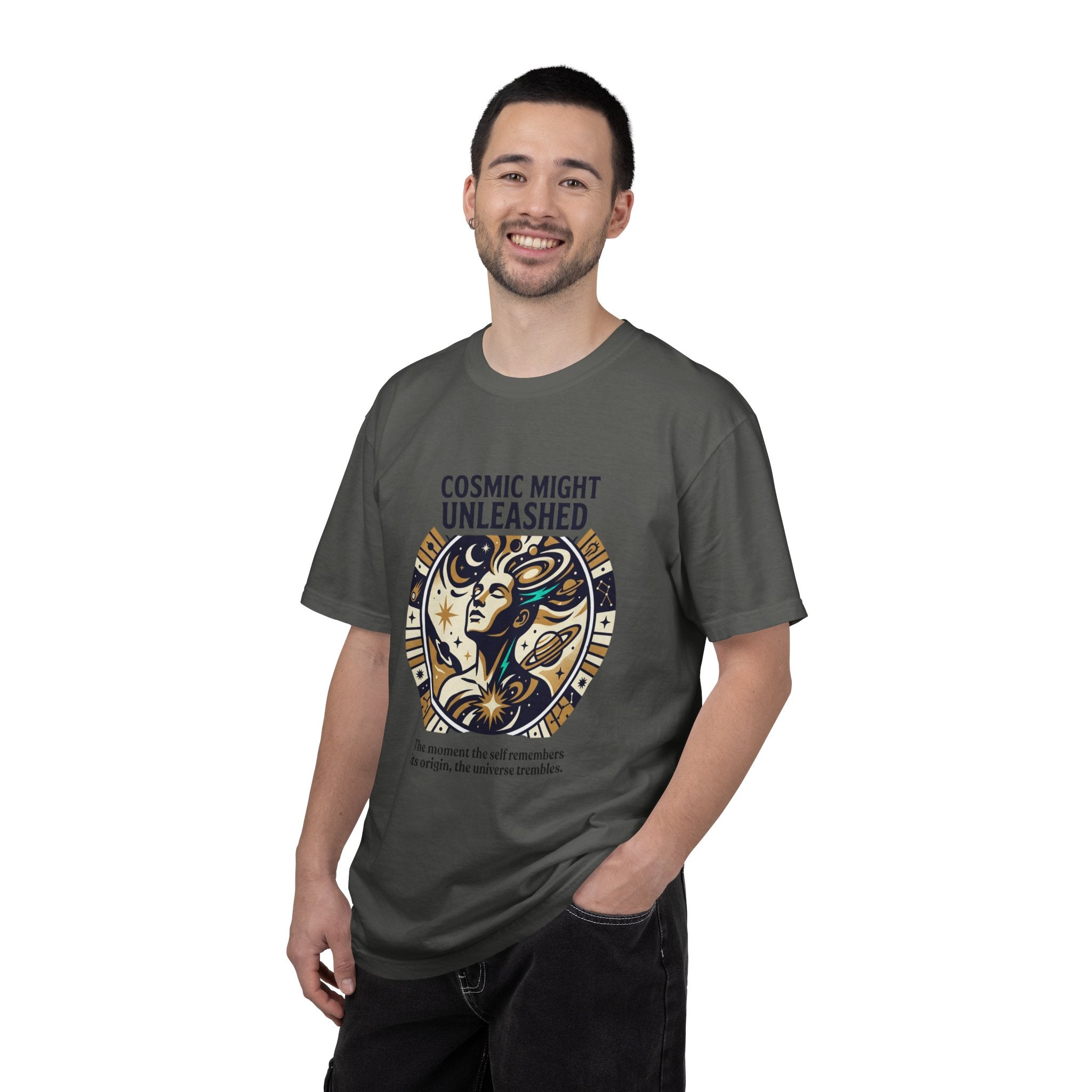 PRB Starforged Flex Cosmic Might Unleashed Graphic T-Shirt — Celestial Stag Astrology Tee by Power Runs Black