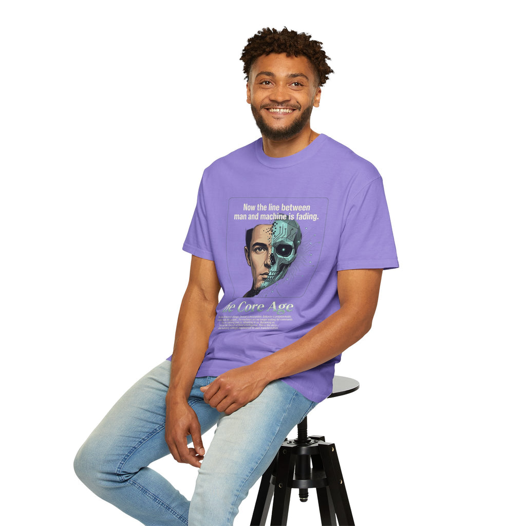 Power Runs Black AI Fusion Graphic T-Shirt — "The Core Age" Split Face Design by Power Runs Black