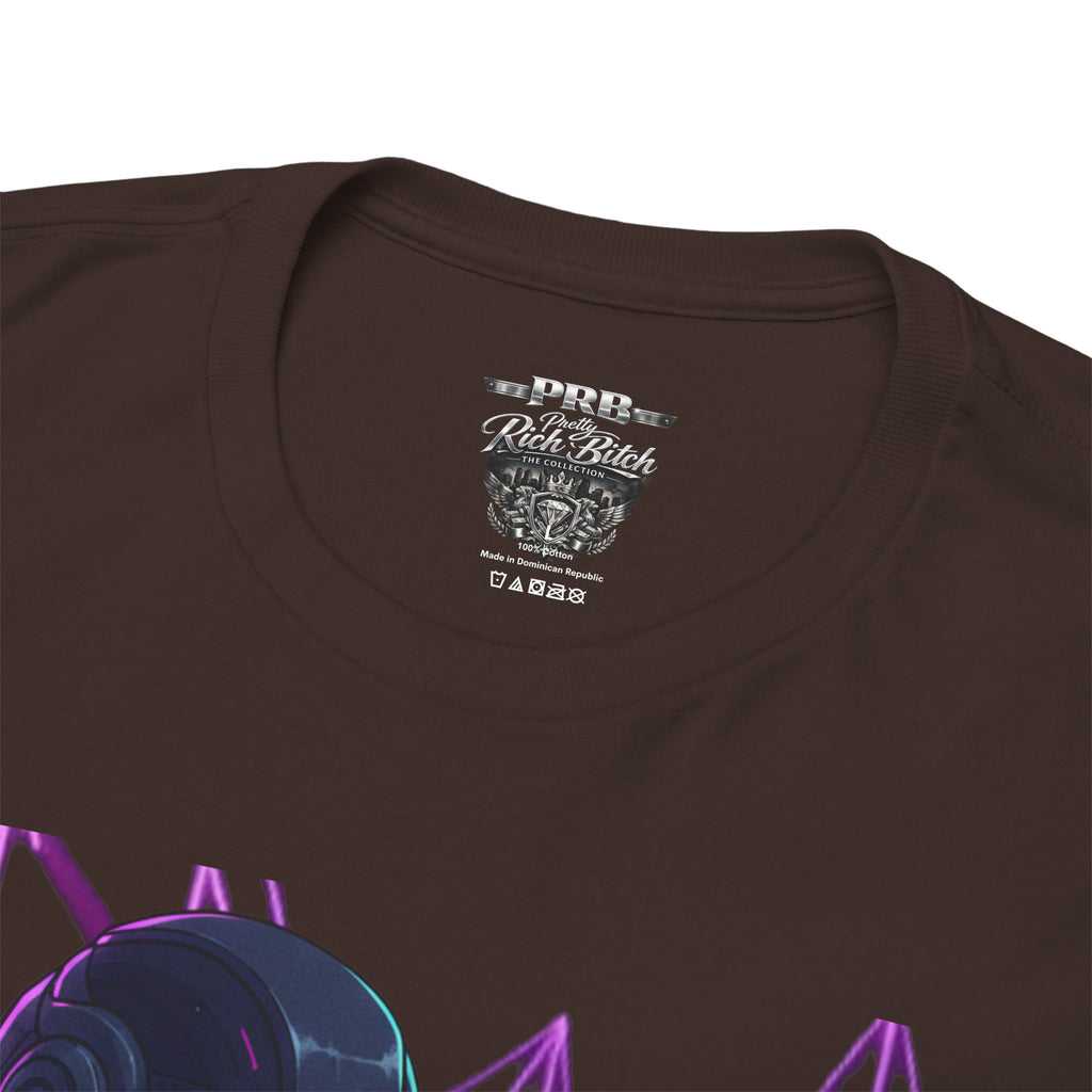 Power Run Black PRB Pretty Rich Bitch The Collection Purple Heart Cyberpunk Knight T-Shirt | Futuristic Armor Sci‑Fi Tee by Printify