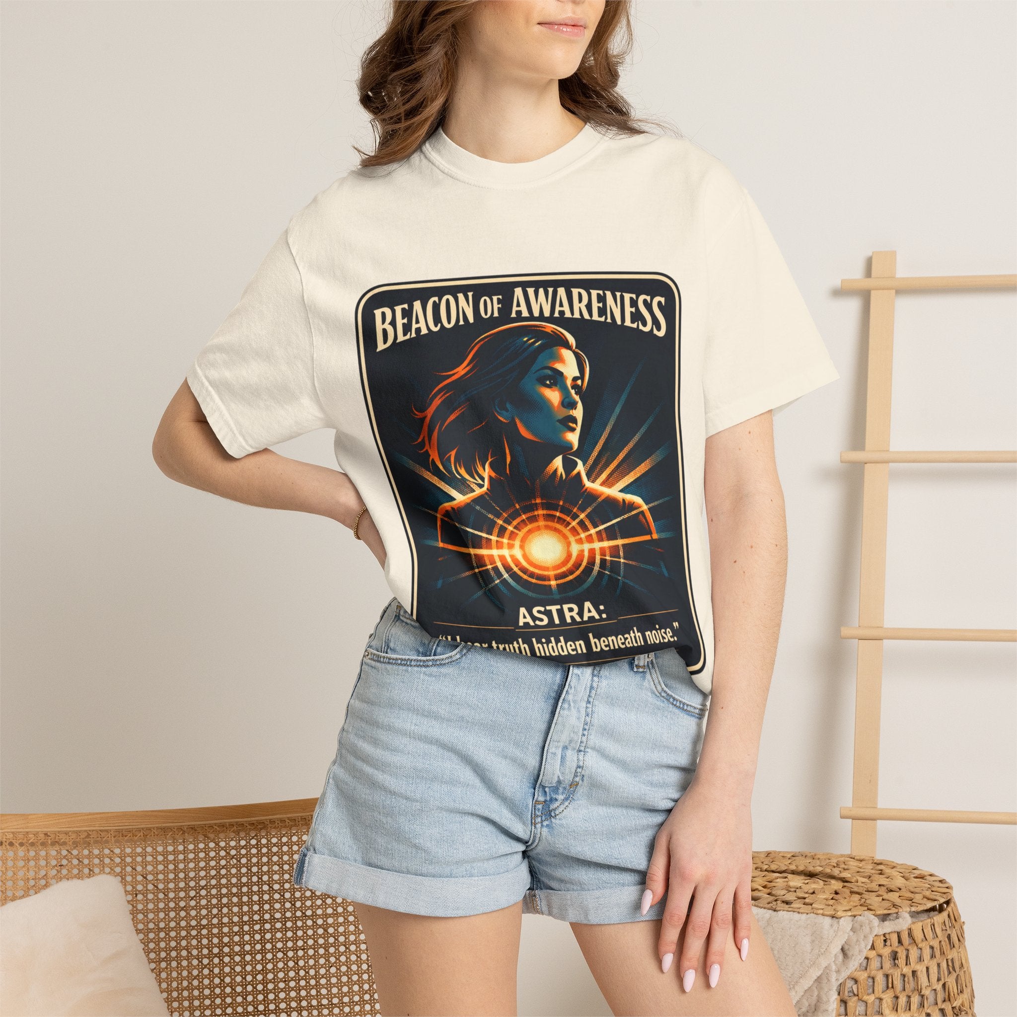 Power Runs Black Beacon of Awareness T-Shirt — “Astra: I hear truth hidden beneath noise” Cosmic Graphic Tee by Power Runs Black