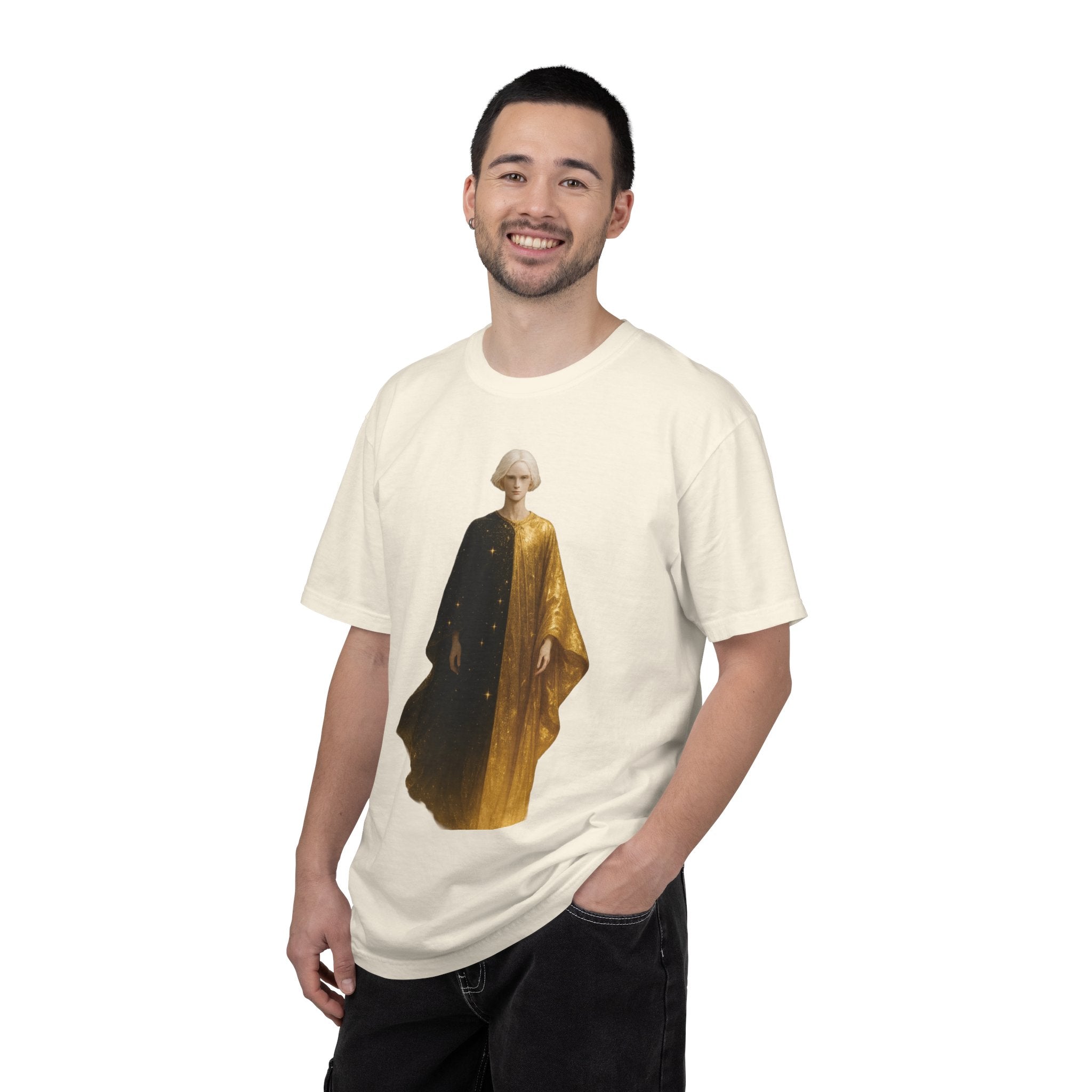Power Runs Black PRB Twelfth Golden Cloak Figure T-Shirt | Surreal Angelic Portrait by Power Runs Black