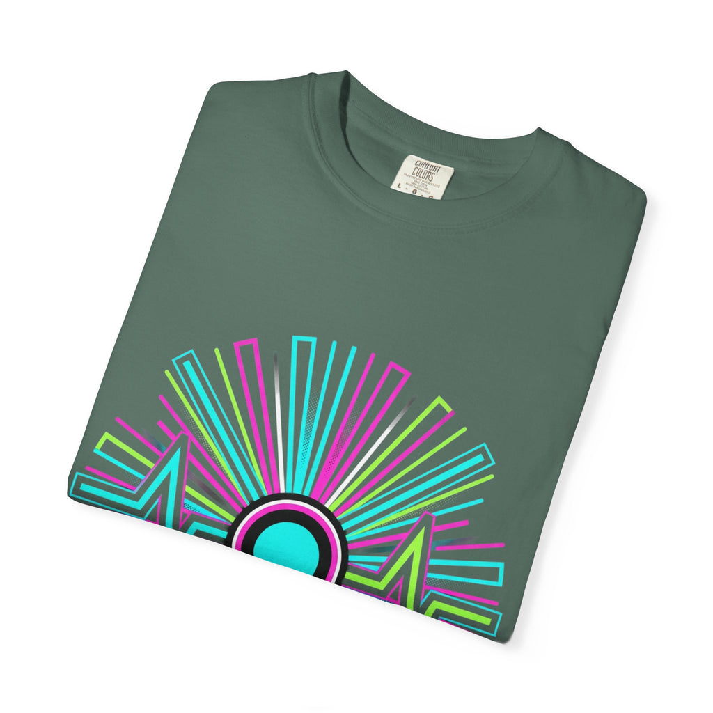 Power Runs Black PRB Electric "Move With Pulse" Graphic T-Shirt — Neon Sunburst Design by Power Runs Black