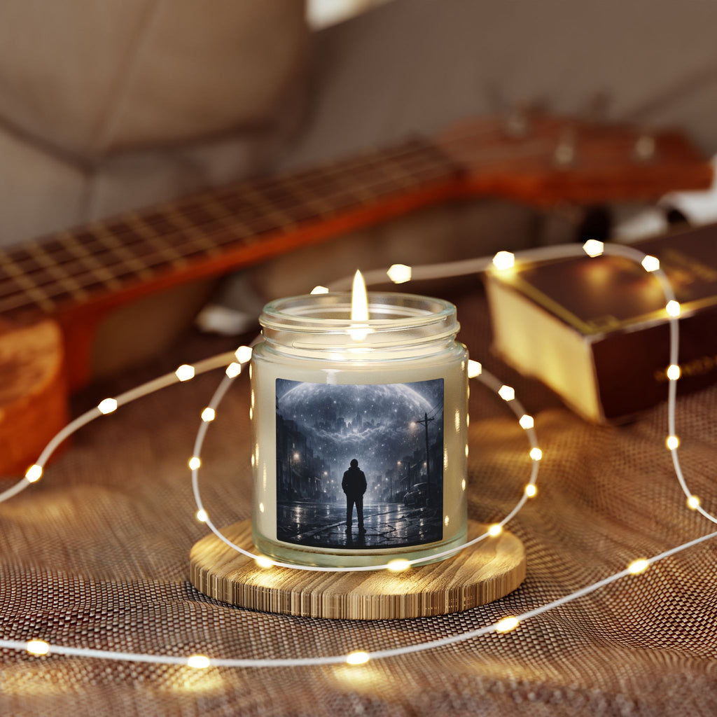 PRB Lone Figure Under Moonlight Candle | Coconut Apricot Wax Jar by Power Runs Black