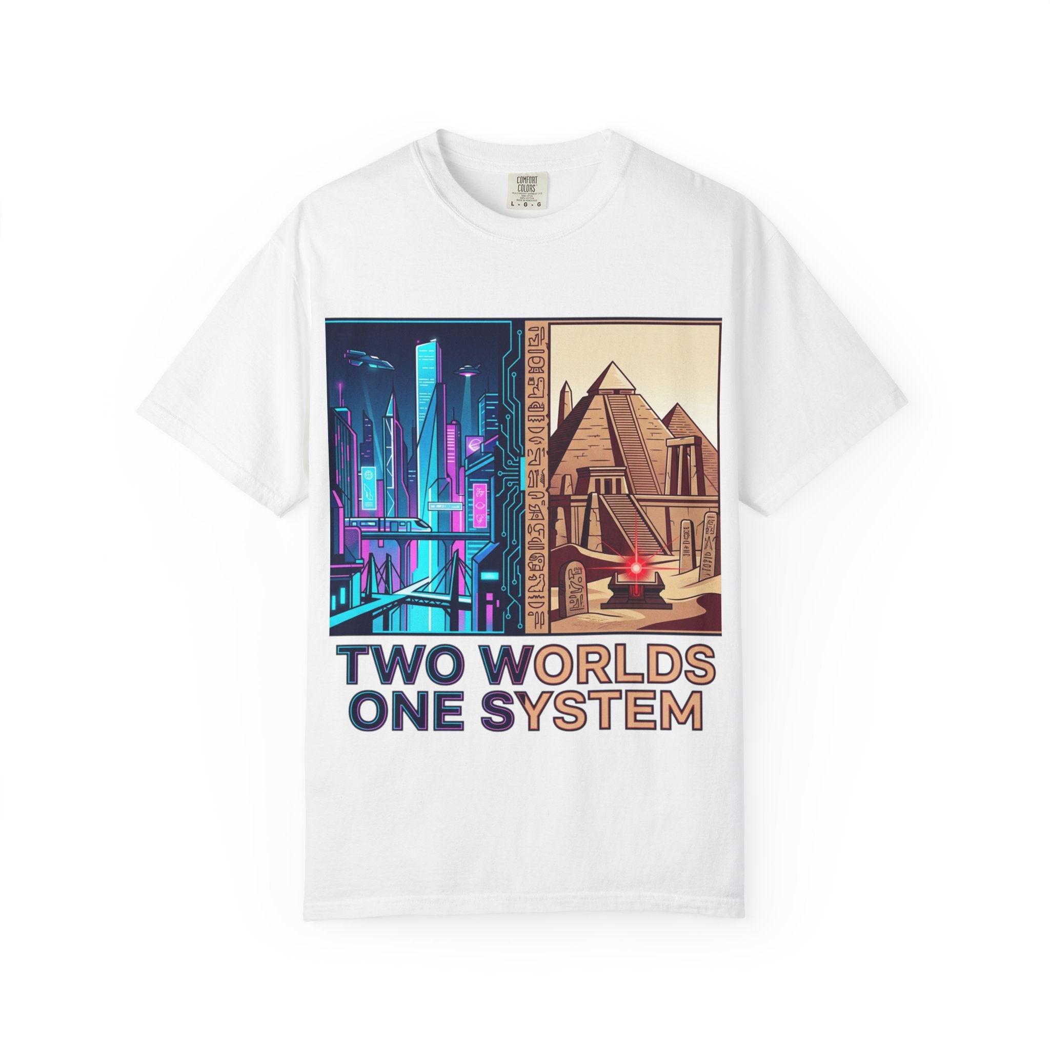 Power Runs Black PRB Blue Technopolis/ Red Dominion Two Worlds One System T-Shirt by Power Runs Black