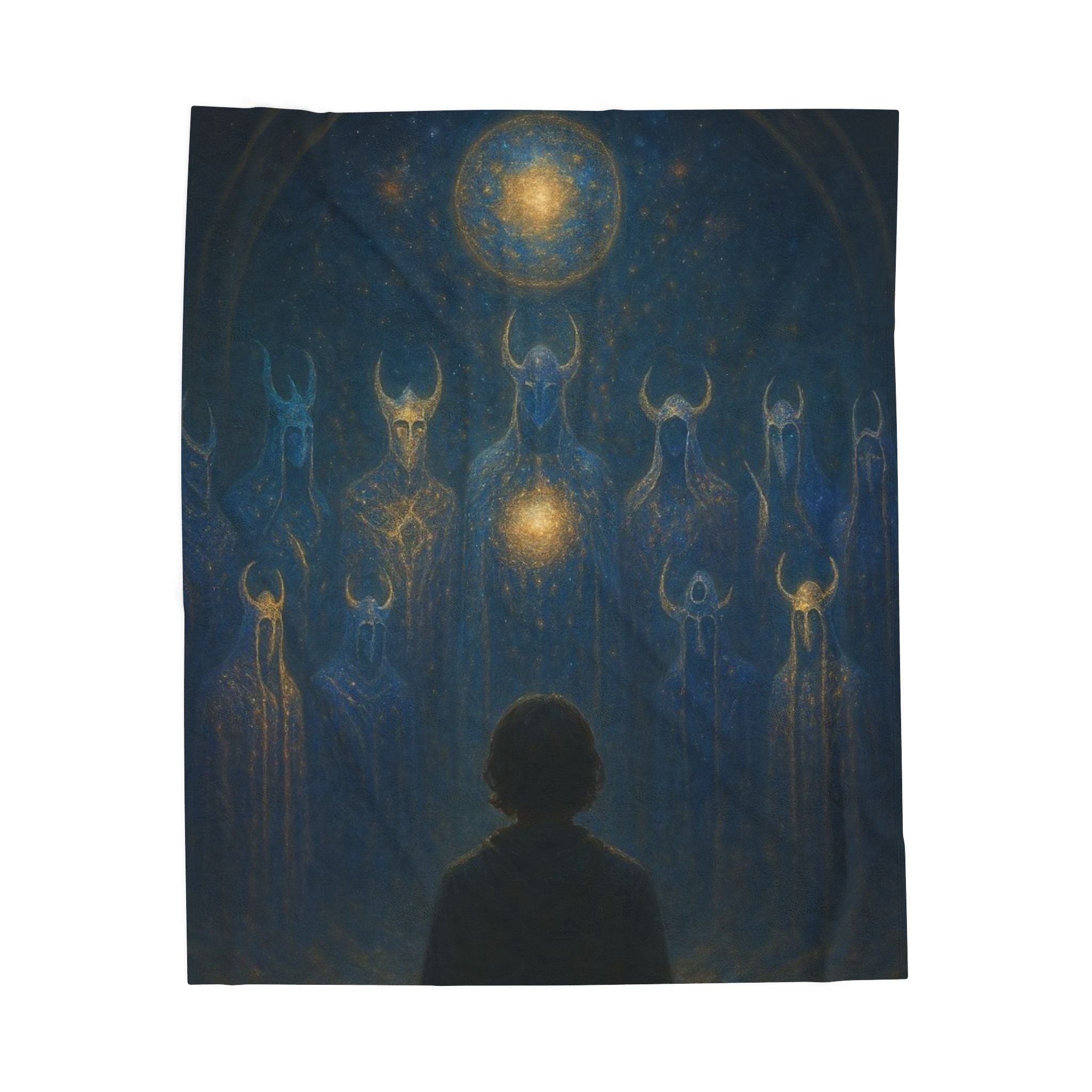 PRB Mystical Spirits Stargazing Velveteen Plush Blanket | Celestial Figures, Night Sky by Power Runs Black