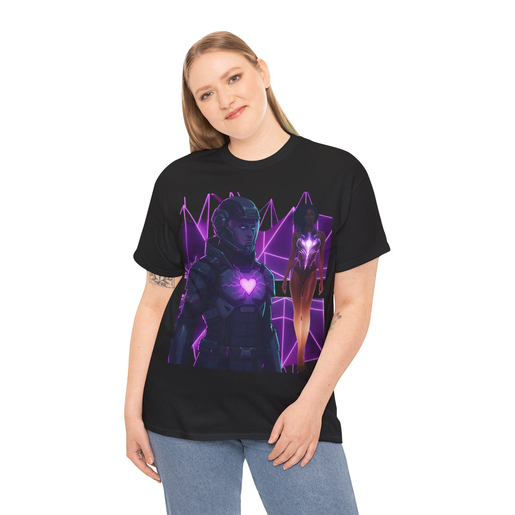 Power Run Black PRB Pretty Rich Bitch The Collection Purple Heart Cyberpunk Knight T-Shirt | Futuristic Armor Sci‑Fi Tee by Printify