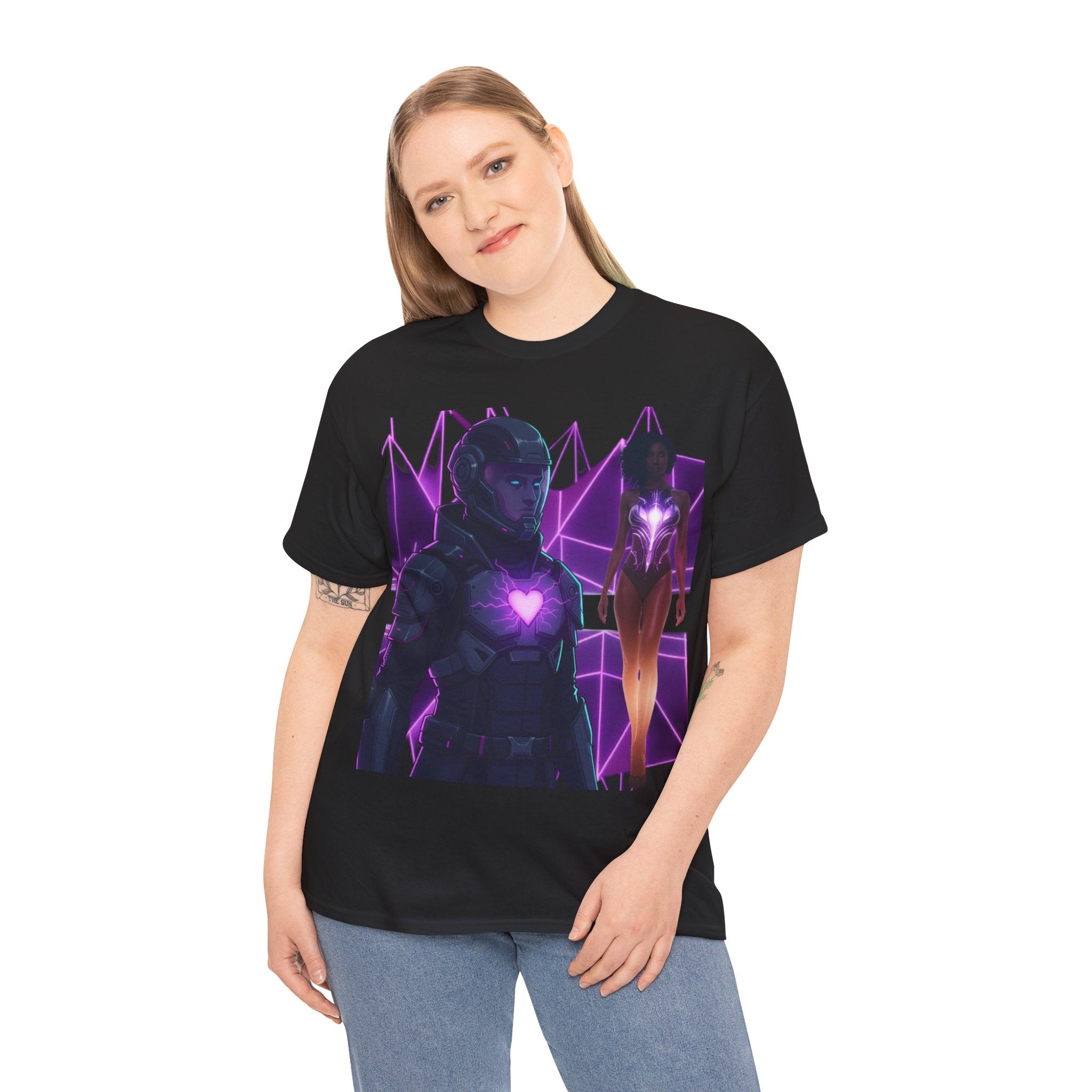 Power Run Black PRB Pretty Rich Bitch The Collection Purple Heart Cyberpunk Knight T-Shirt | Futuristic Armor Sci‑Fi Tee by Printify