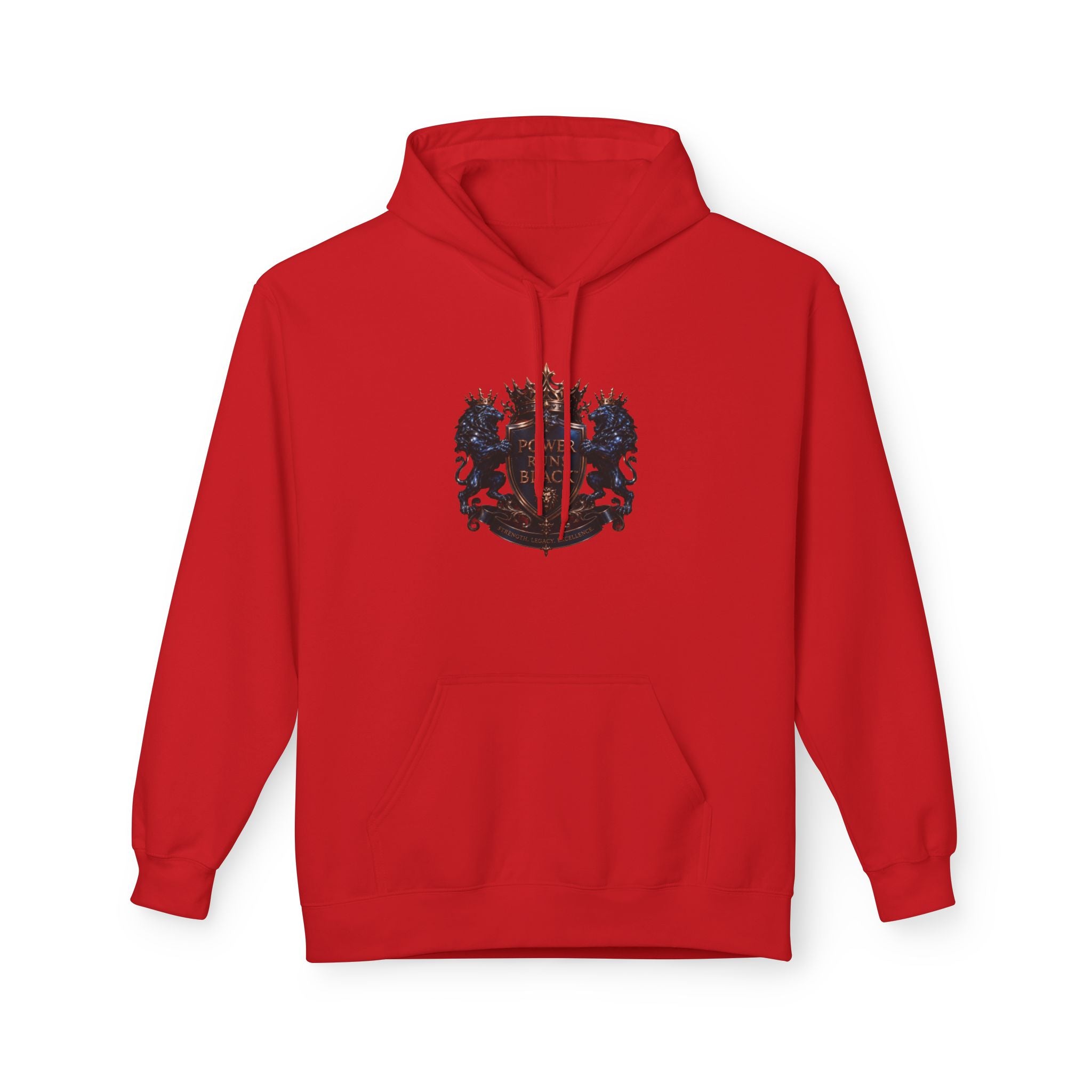 Power Runs Black crest hoodie | medieval shield with lions and wings by Power Runs Black