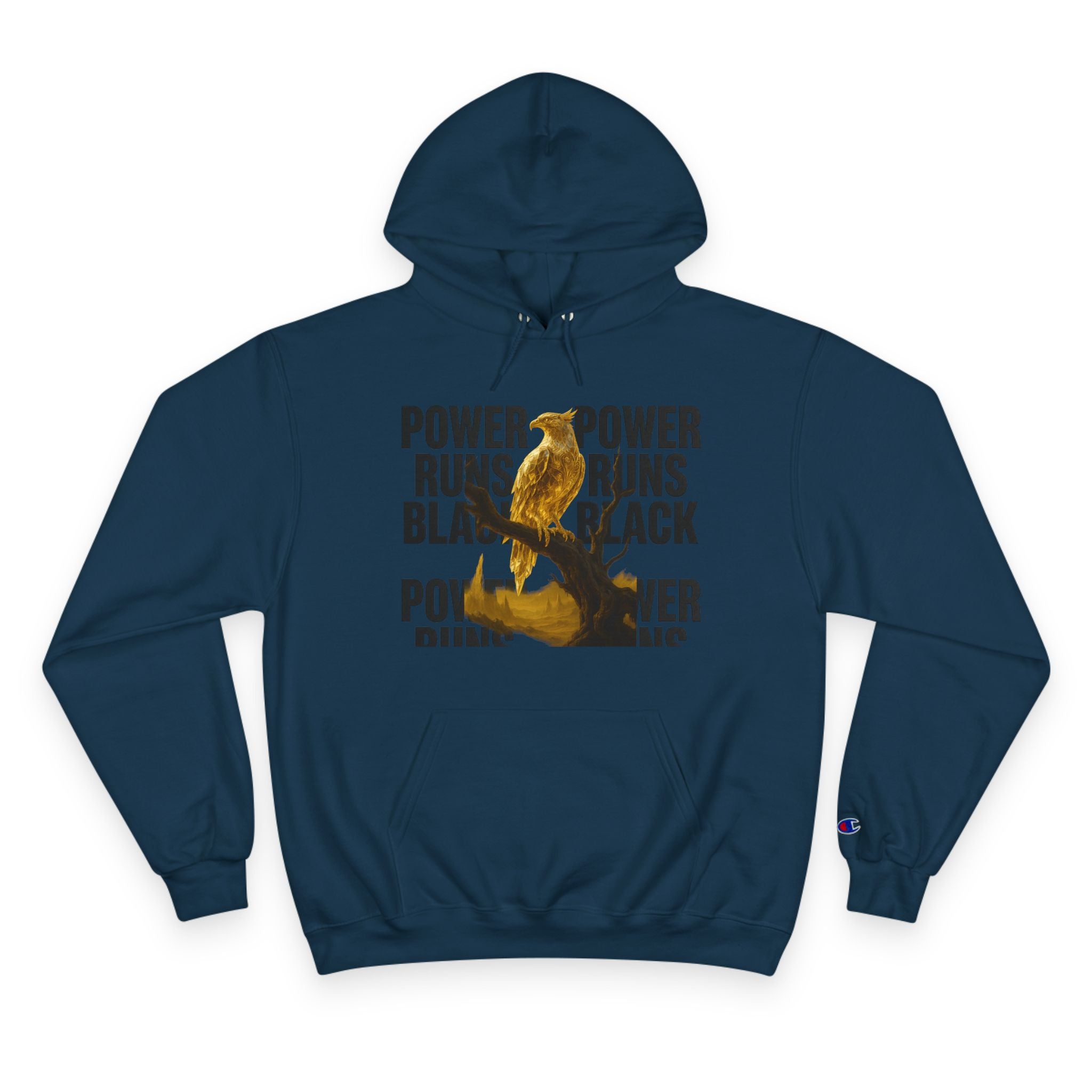 PRB Champion Hoodie — 'Power Runs Black' Golden Bird Graphic Pullover by Power Runs Black