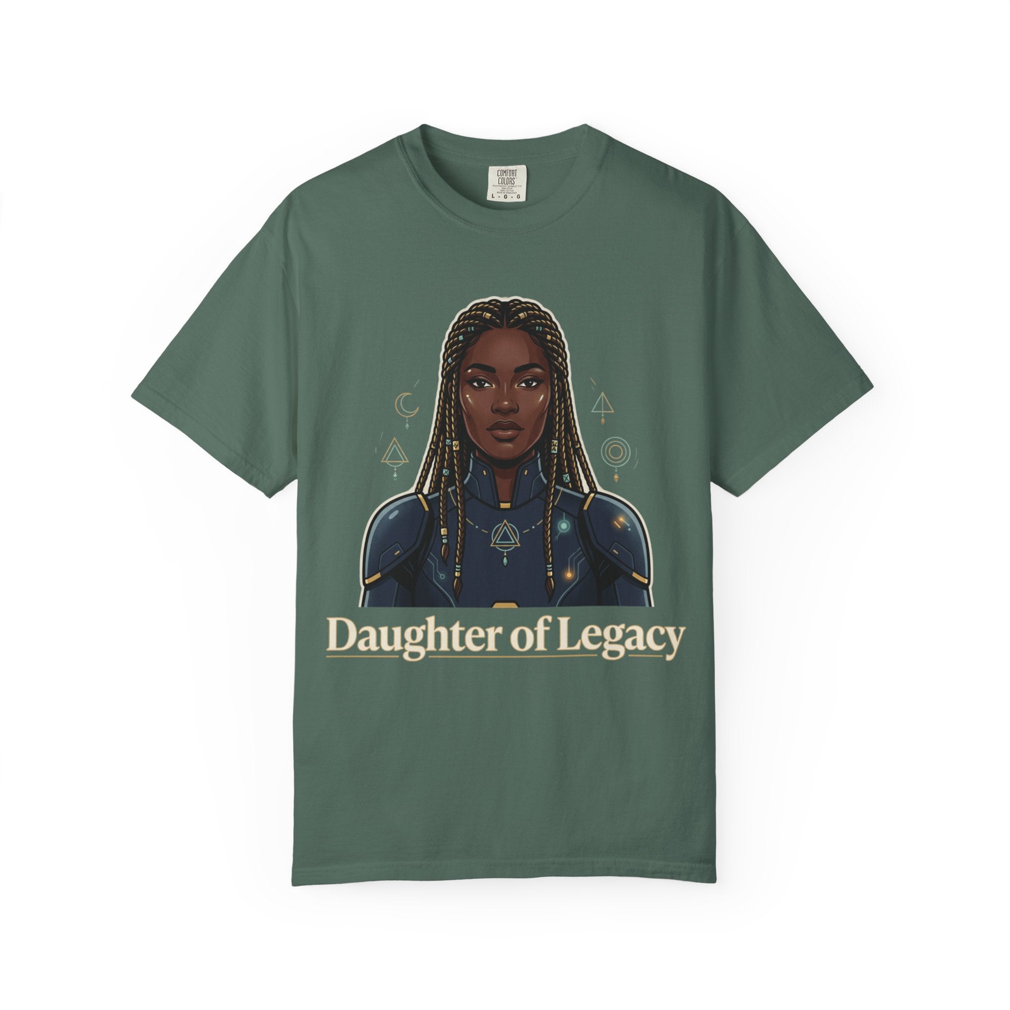 Power Runs Black Daughter of Legacy Graphic T-Shirt | Black Girl Magic Portrait Tee by Printify