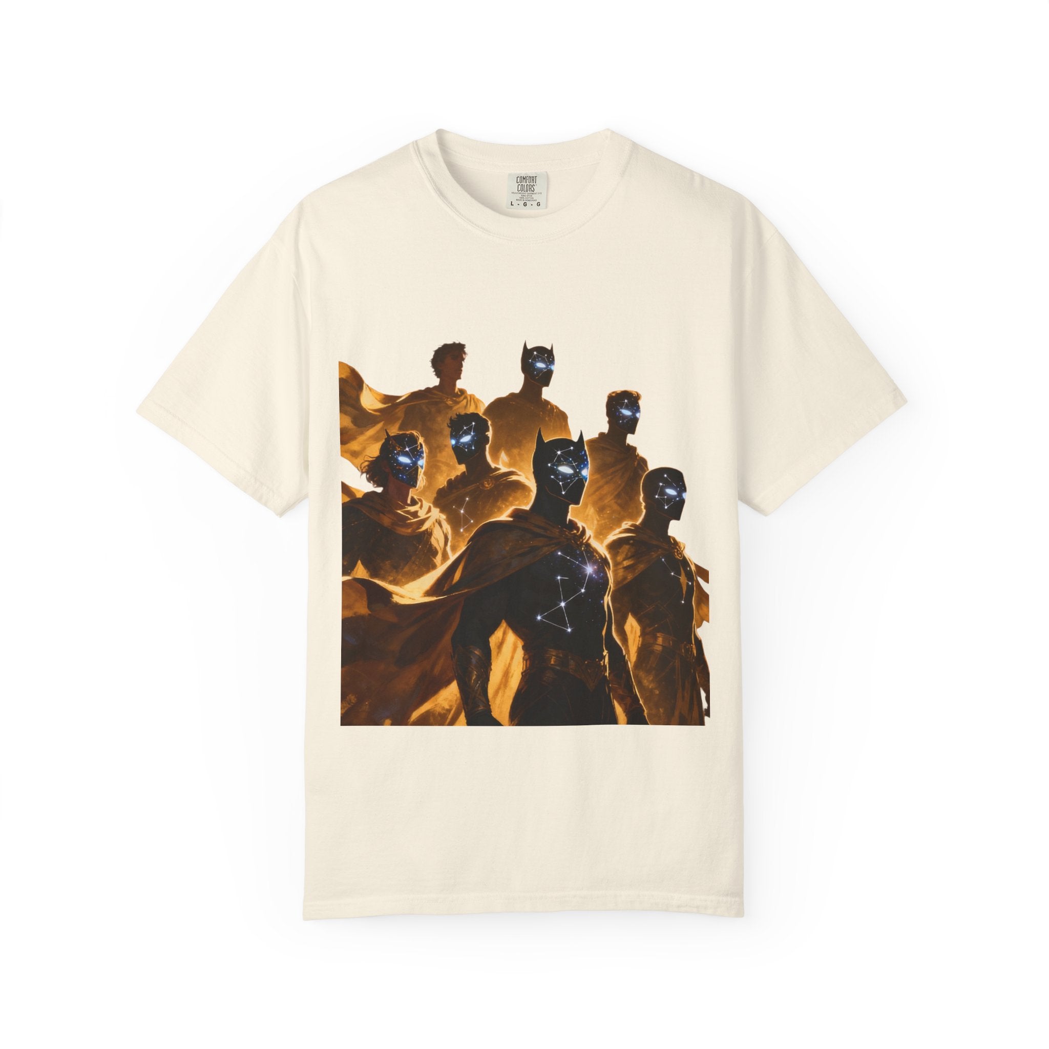 PRB Cosmic Heroes Graphic Tee (Golden Cloaks & Starry Faces) by Printify