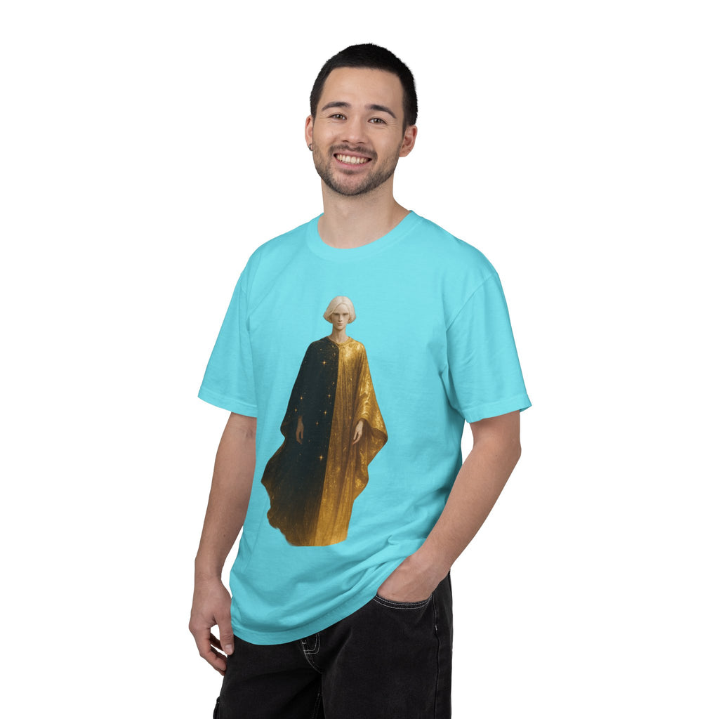 Power Runs Black PRB Twelfth Golden Cloak Figure T-Shirt | Surreal Angelic Portrait by Power Runs Black