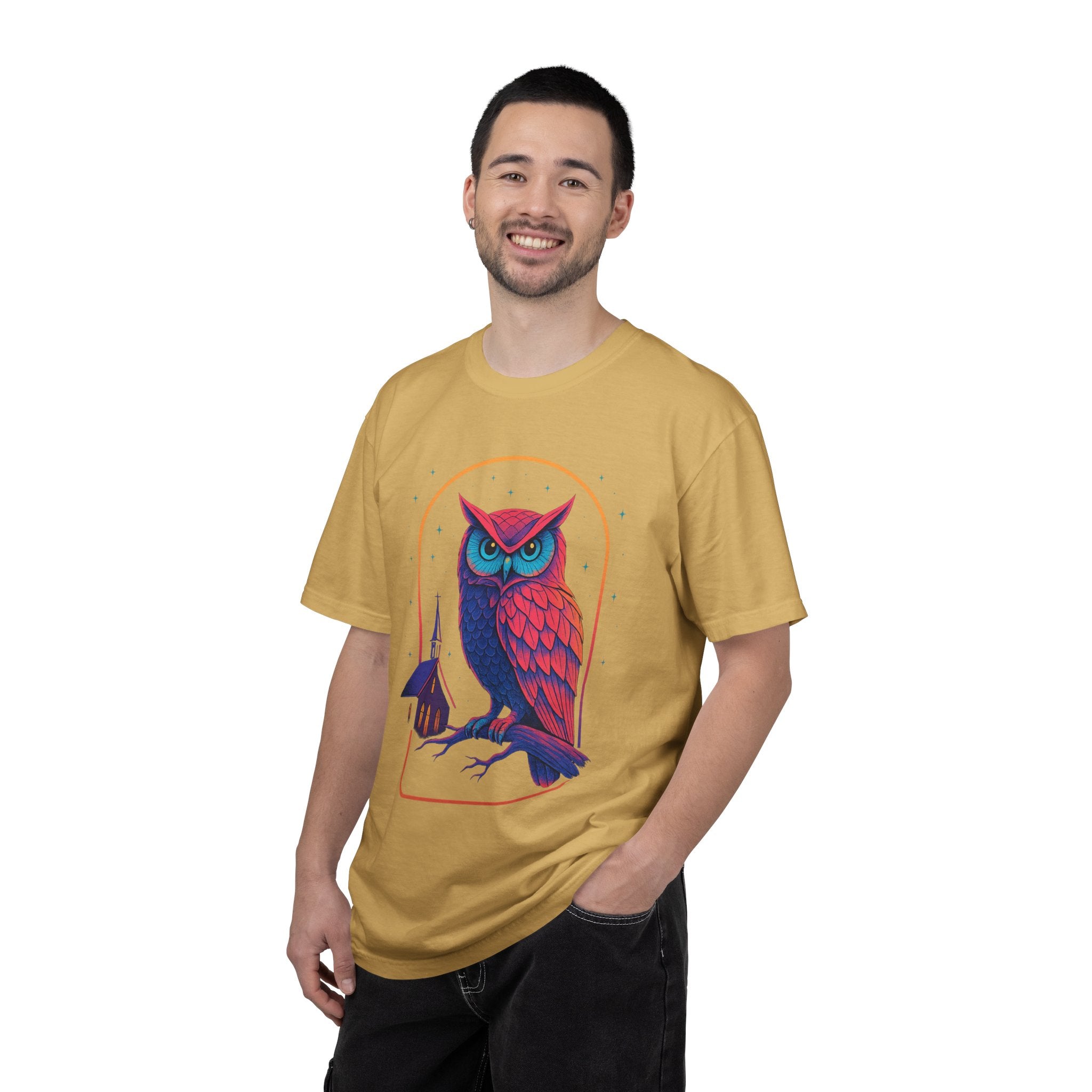 Power Runs Black PRB Neon Owl Illustration T-Shirt | Night Church Graphic Tee by Power Runs Black