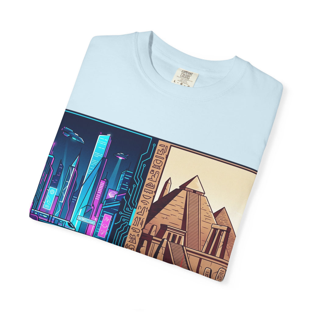 Power Runs Black PRB Blue Technopolis/ Red Dominion Two Worlds One System T-Shirt by Power Runs Black