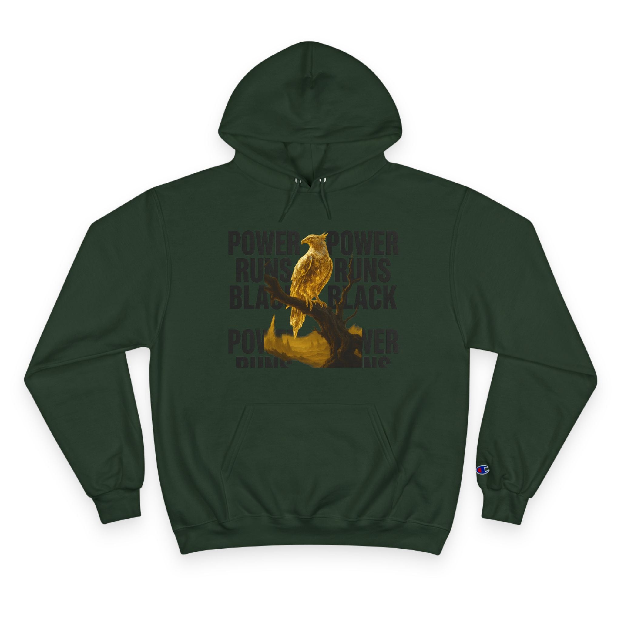 PRB Champion Hoodie — 'Power Runs Black' Golden Bird Graphic Pullover by Power Runs Black
