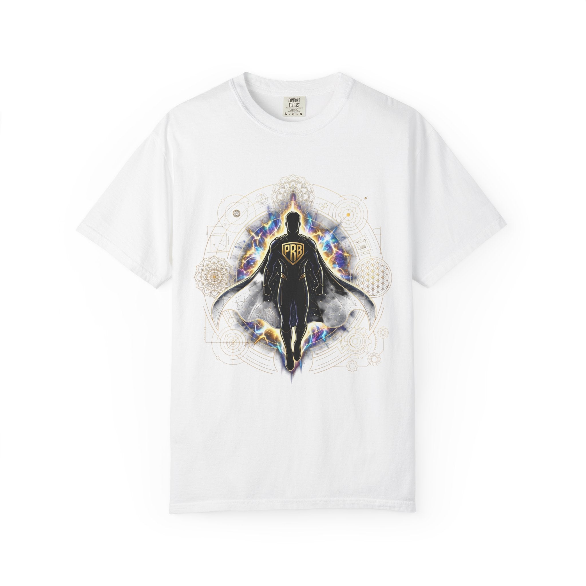 PRB Mystic Cloaked Hero Graphic T-Shirt | Cosmic Aura Geometric Streetwear Tee by Printify